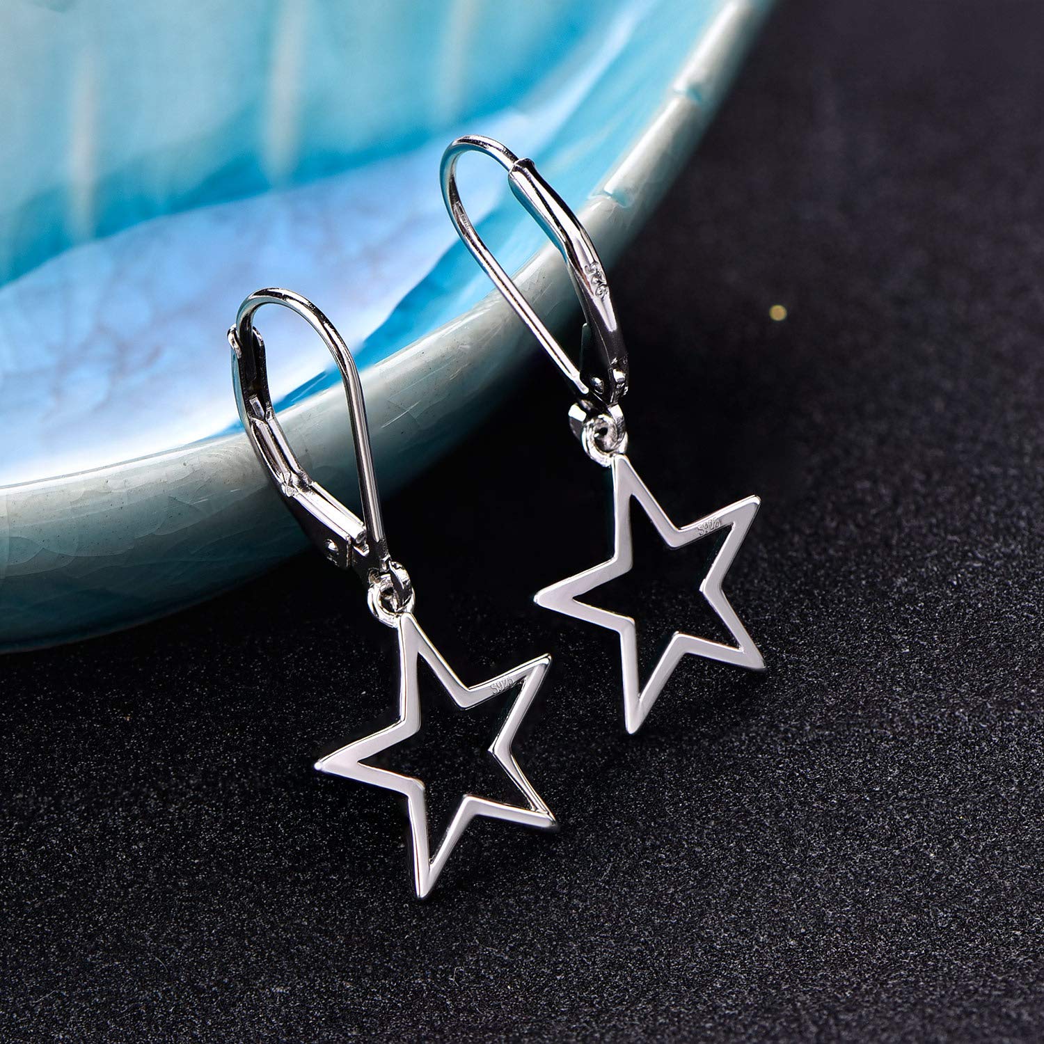 JO WISDOM Women's Star Earrings - 925 Sterling Silver Leverback Dangle & Drop Earrings for Women | Elegant Jewelry Gift for Birthday, Anniversary & Special Occasions