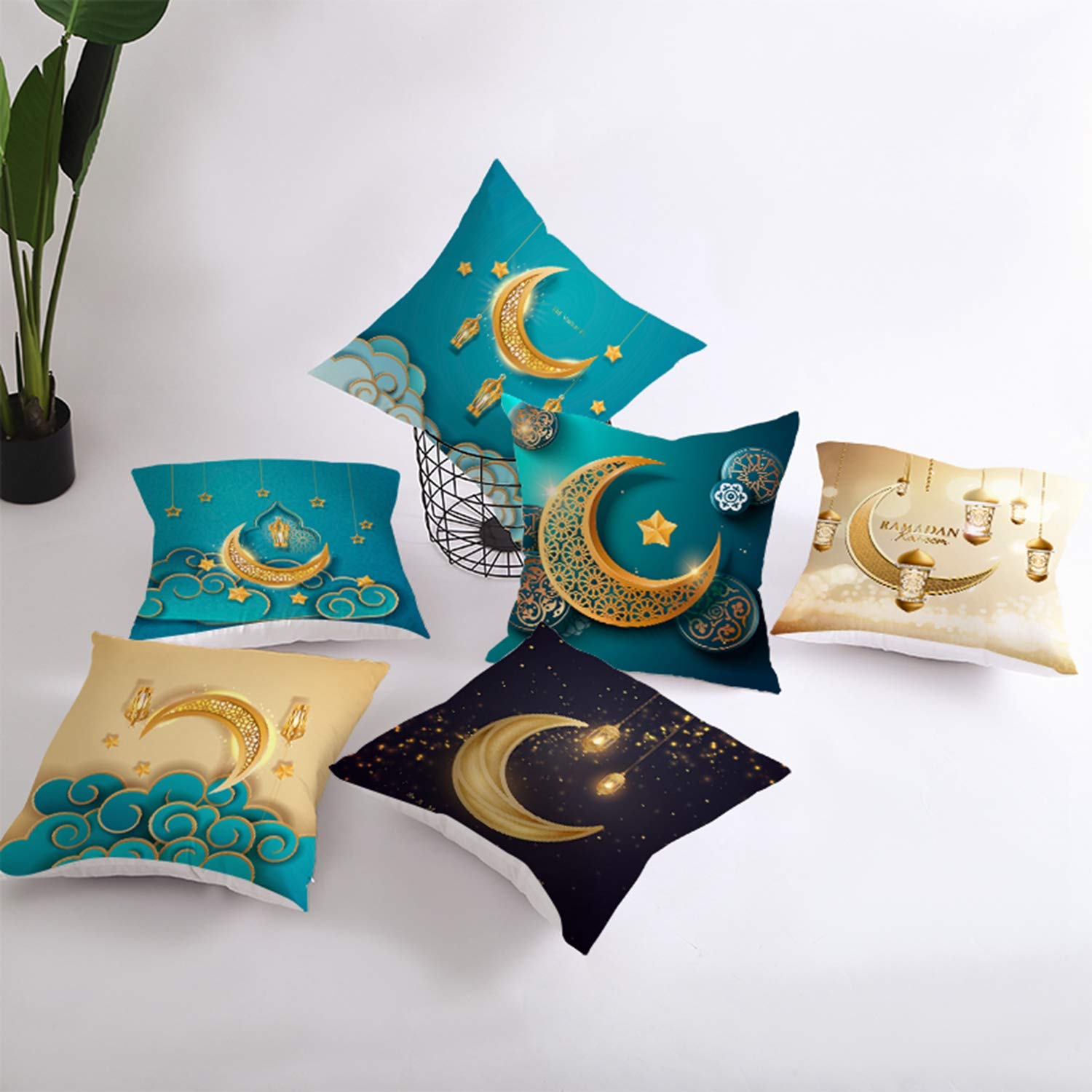 Hanfike Floral Pillow Covers 18x18 Inch - Gold Decorative Cushion Cases for Sofa, Bed, Couch - Ramadan Print Home Decor (TPR372-16) | Perfect for Living Room, Bedroom & Holiday Decorations