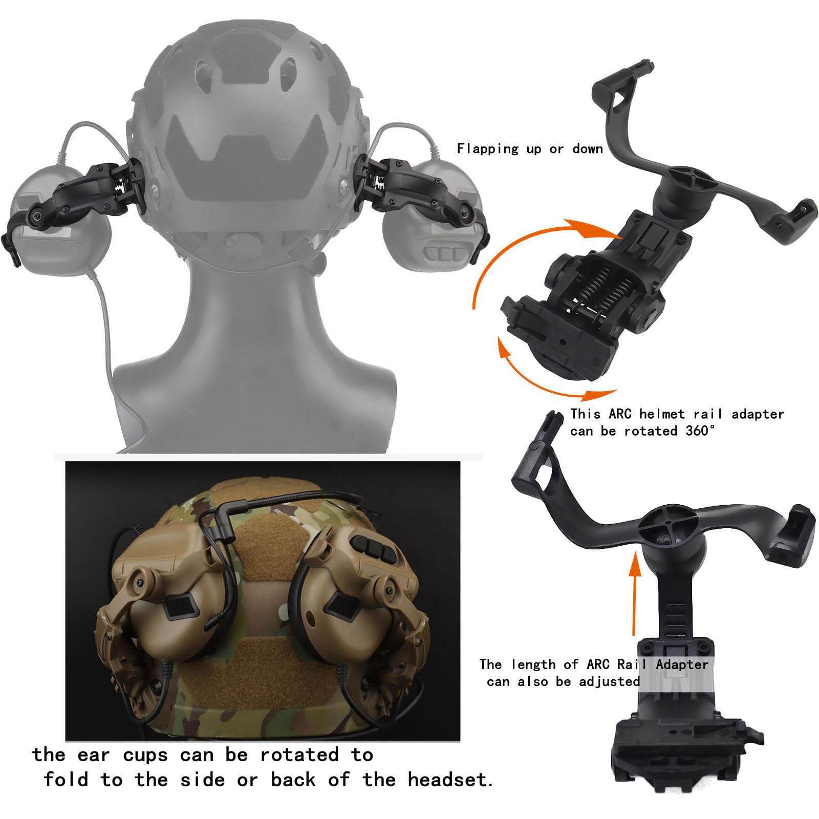 Tactical Shooting Headset with U94 PTT 2pin & ARC Rail Adapter - Noise Cancelling Ear Protection with Clear Sound Pickup | Perfect for Range Training, Hunting & Military Operations