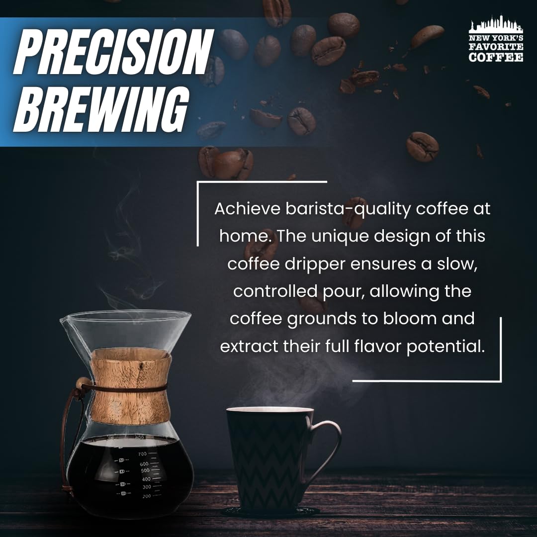 Premium 6-Cup Pour Over Coffee Maker - Borosilicate Glass Carafe with Wooden Collar for Home & Office Brewing