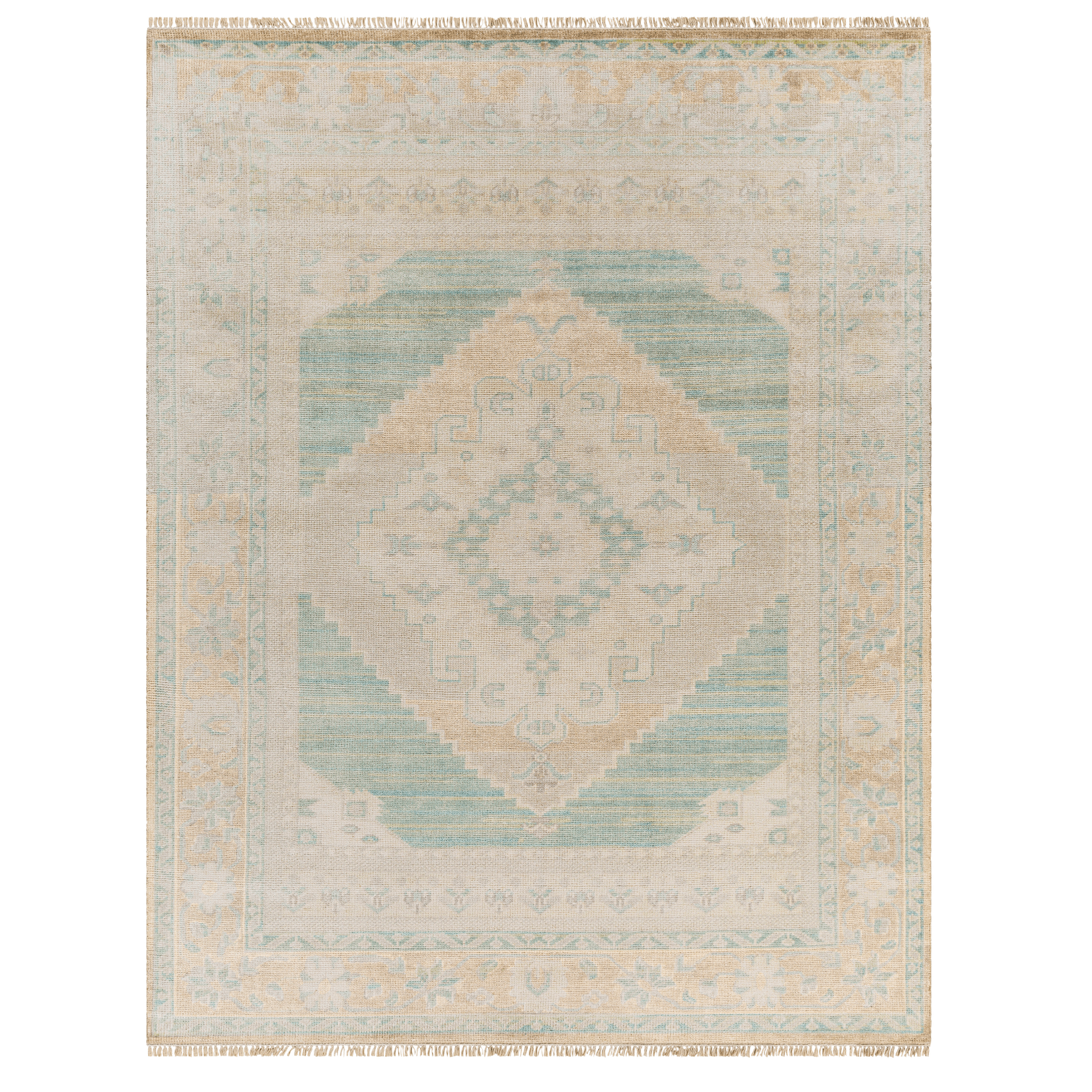 Anadolu Beige & Seafoam Wool Blend Area Rug - Soft & Durable Handmade Carpet in Multiple Sizes (5x7, 8x10) - Perfect for Living Room, Bedroom & Home Decor