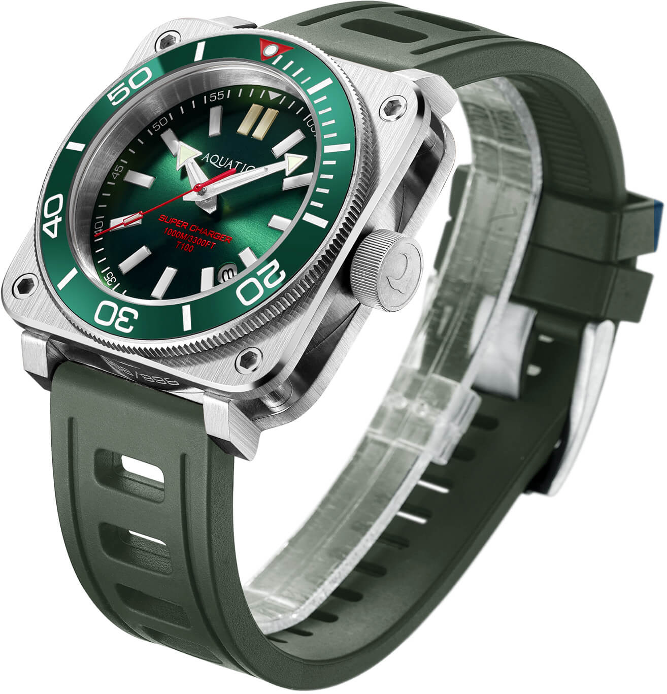 Aquatico Stainless Steel Automatic Diver Watch for Men - Green Dial NH35 Movement - Perfect for Scuba Diving, Swimming & Outdoor Adventures