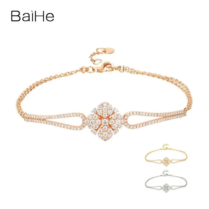 18K Rose Gold Snowflake Diamond Bracelet for Women - Solid H/SI Natural Diamond Wedding Jewelry - Elegant Gift for Anniversary, Valentine's Day & Special Occasions