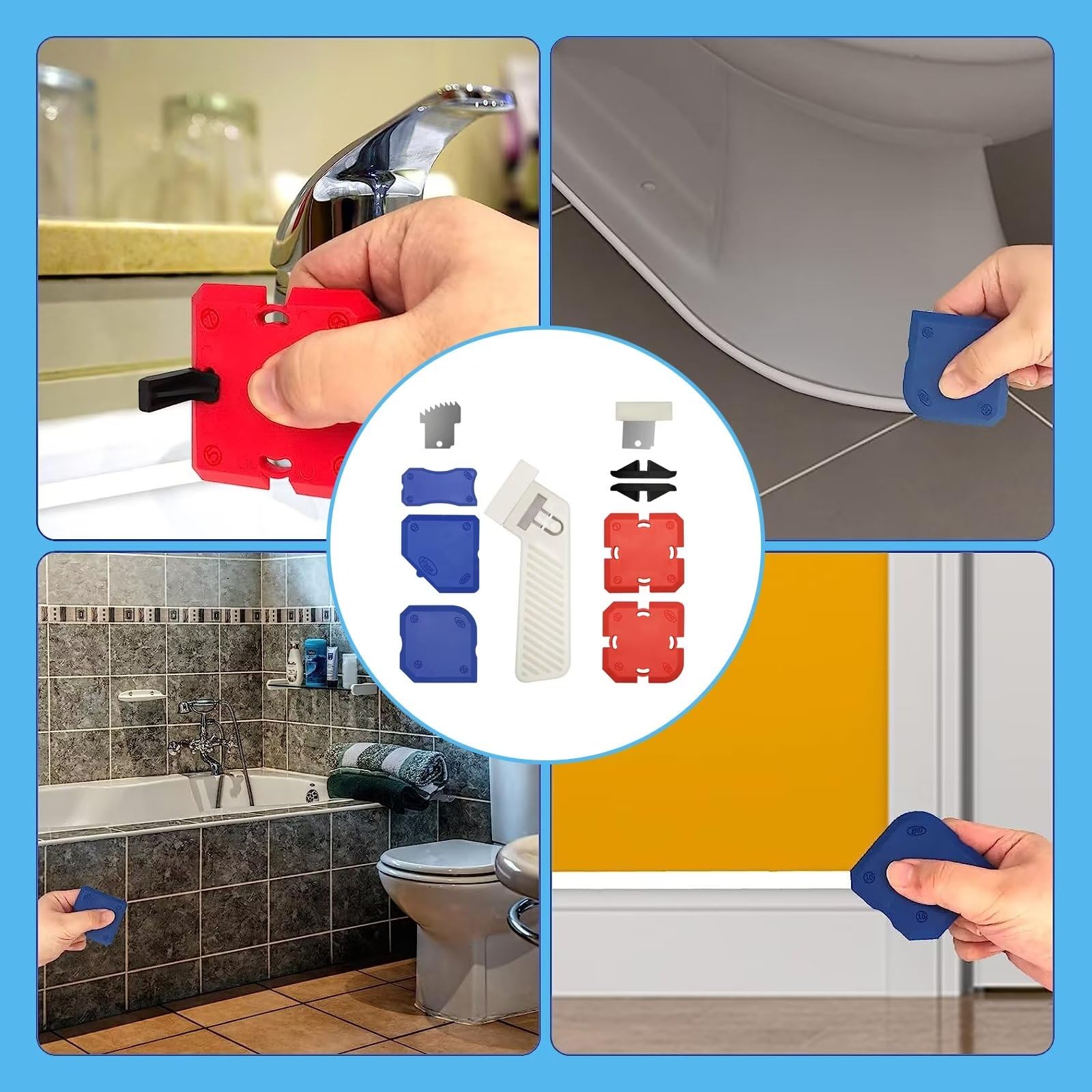Professional Silicone & Caulk Removal Tool Kit - Sealant Finishing Tools with Scraper & Guide for Perfect Caulking - Ideal for Bathroom, Kitchen & Home Renovation Projects