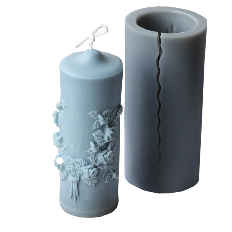 16cm Carved Cylinder Shape Silicone Candle Mold for DIY Candles, Soap Making, Home Decor & Wedding Favors - Reusable & Non-Stick Baking Mold