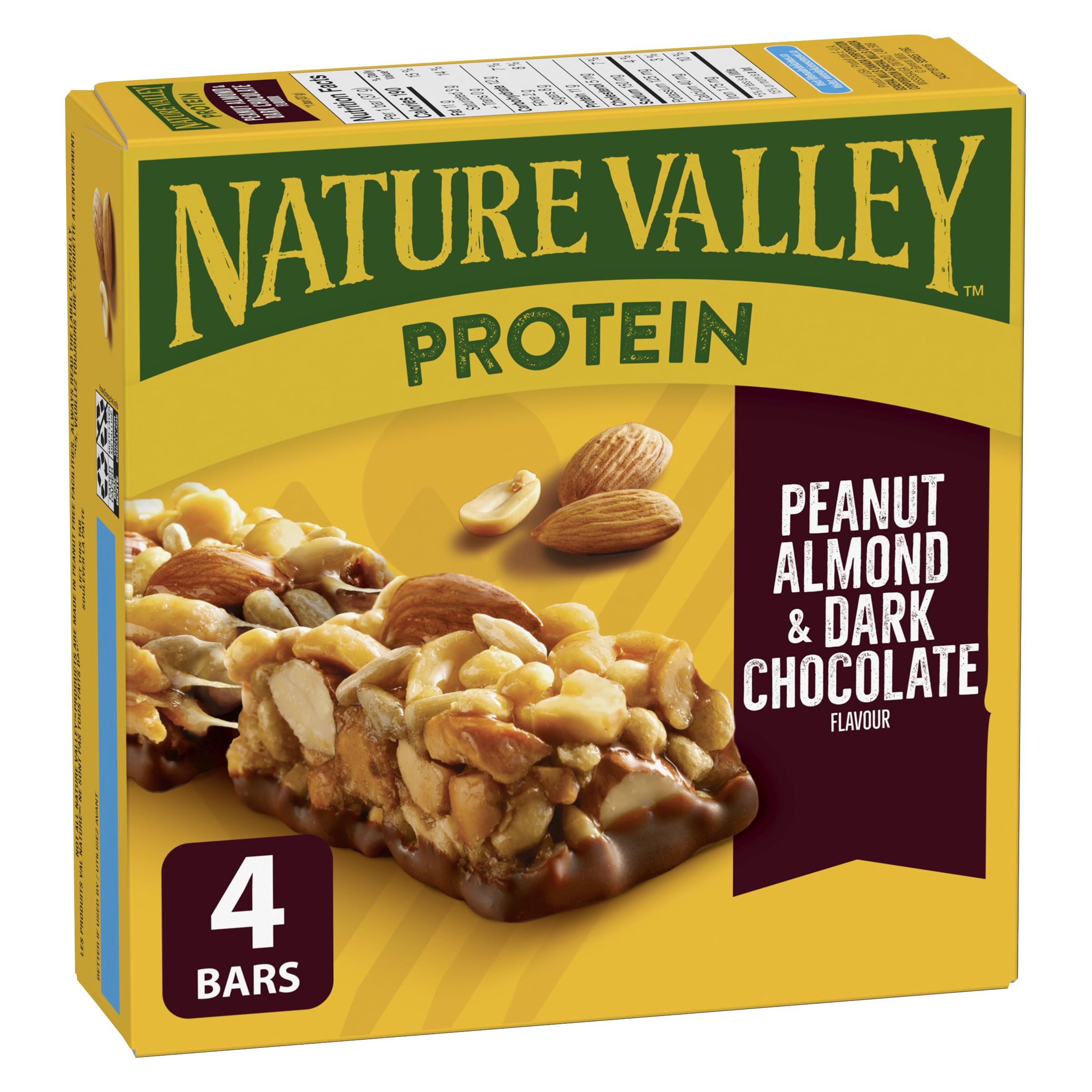NATURE VALLEY Protein Bars - Peanut Almond Dark Chocolate Flavor, High Protein Granola Snack Bars with Real Peanuts, Pack of 4 | Perfect for Hiking, Gym Workouts & Healthy On-the-Go Breakfast