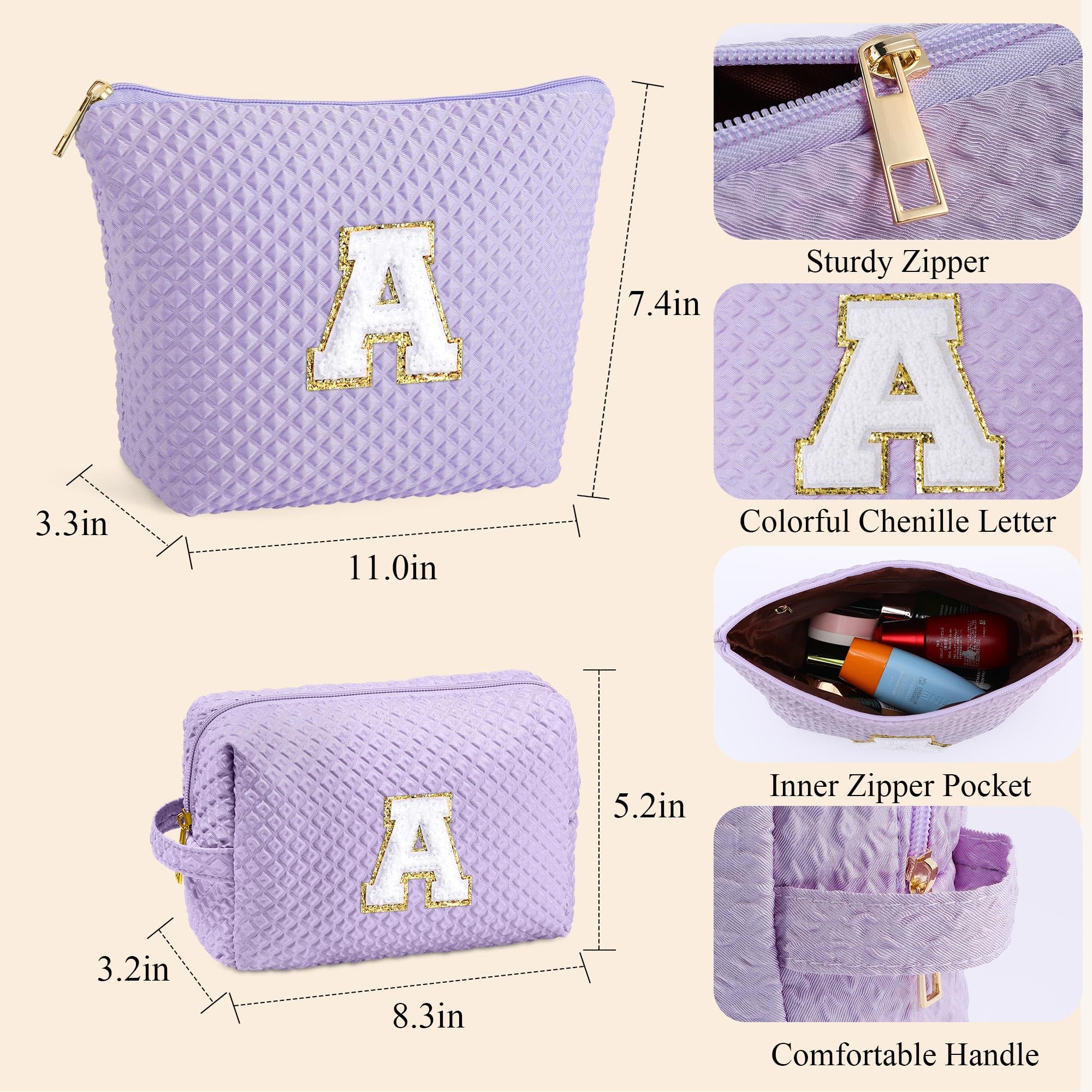 Personalized Monogram Initial Makeup Bag for Women & Teens - Cute Purple Cosmetic Pouch, Travel Toiletry Organizer | Perfect for Travel, Gym, Bridal Shower & Daily Makeup Storage