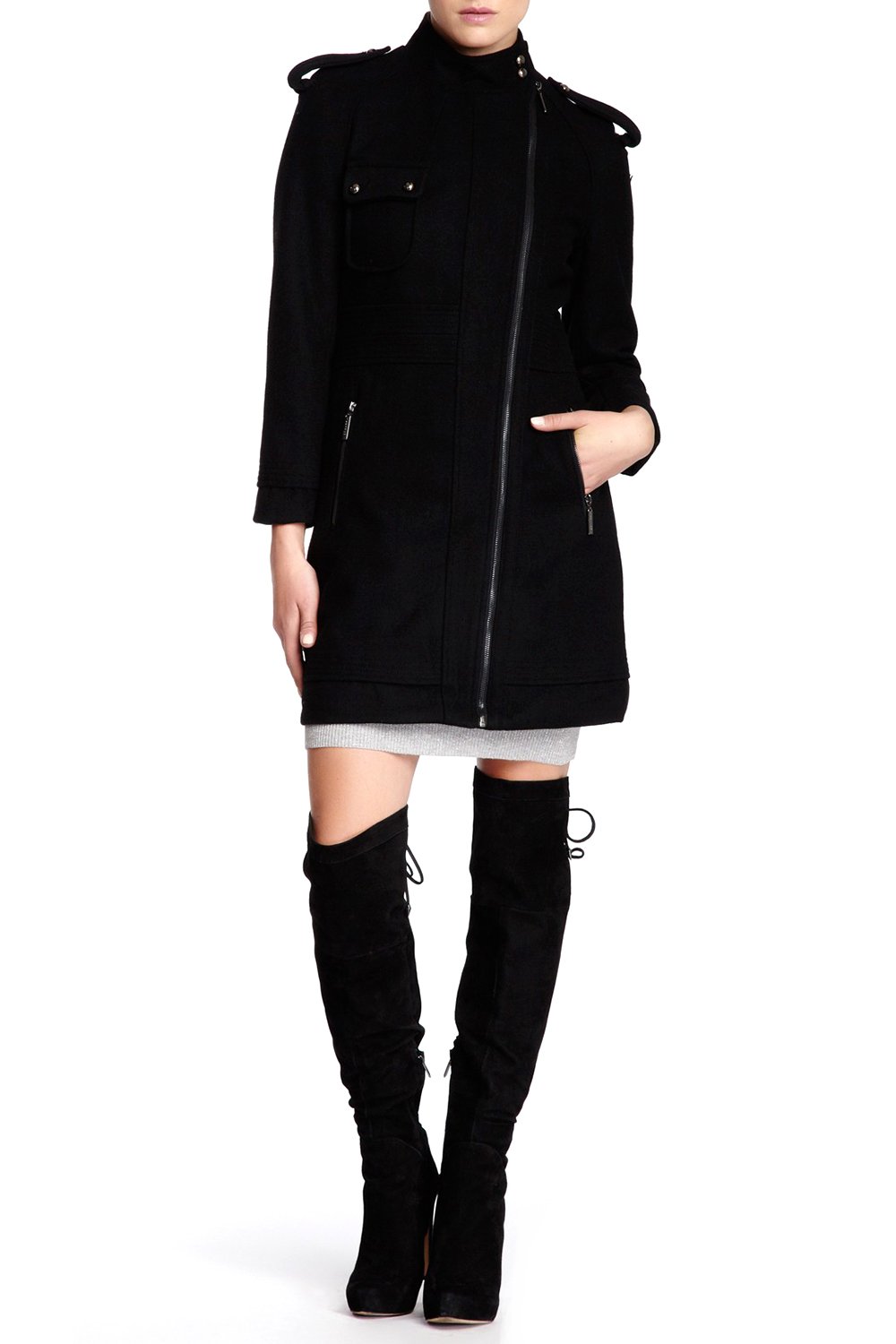Women's Warm Wool Blend Coat - Long Sleeve Zip Up Overcoat Jacket for Winter | Perfect for Office, Travel & Outdoor Activities