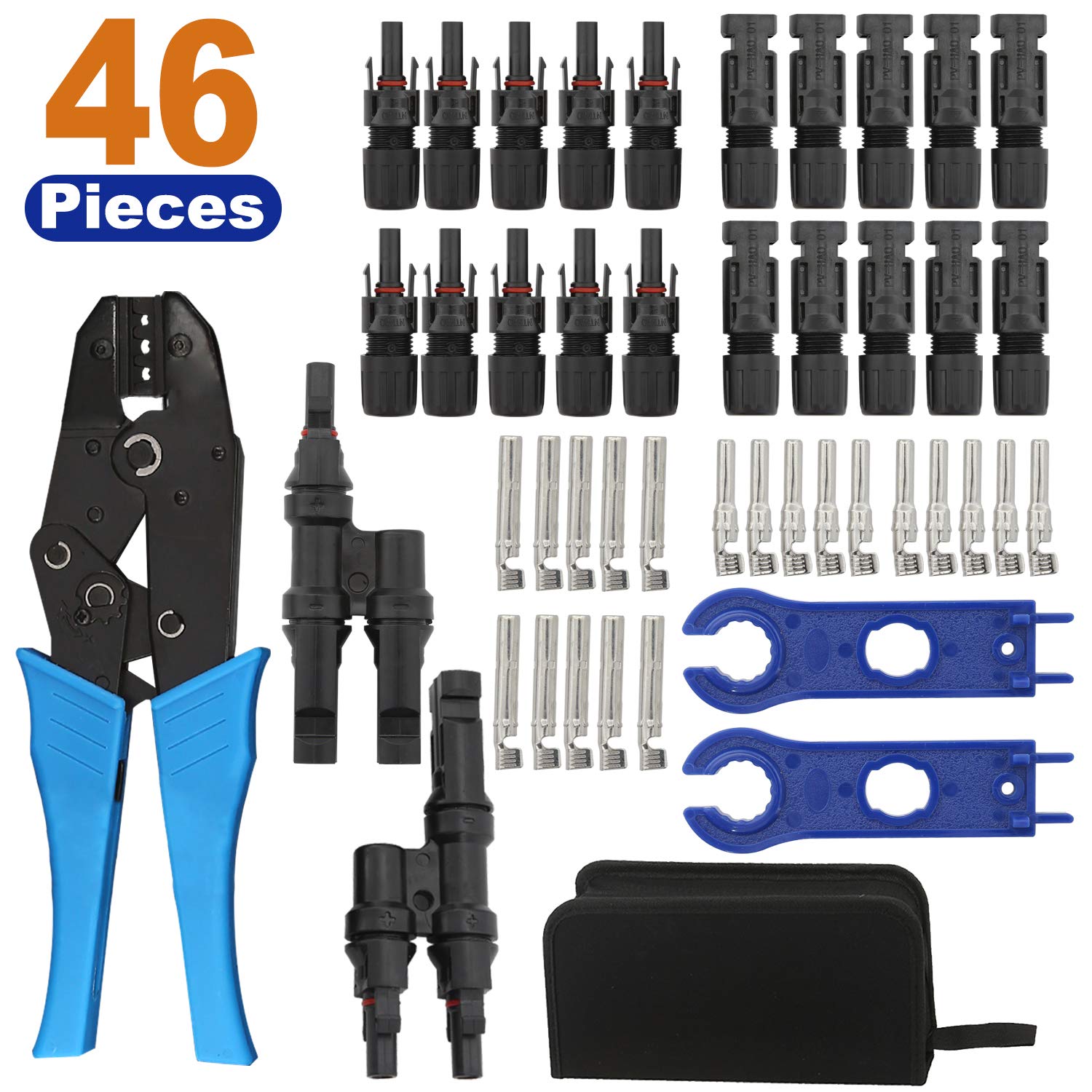 Solar Panel Installation Kit - 10 Pairs MC4 Connectors, 2 Adjustable Wrenches, Y Branch Connector & Crimping Tool for DIY Solar System Assembly (Home, RV, Boat & Off-Grid Power)