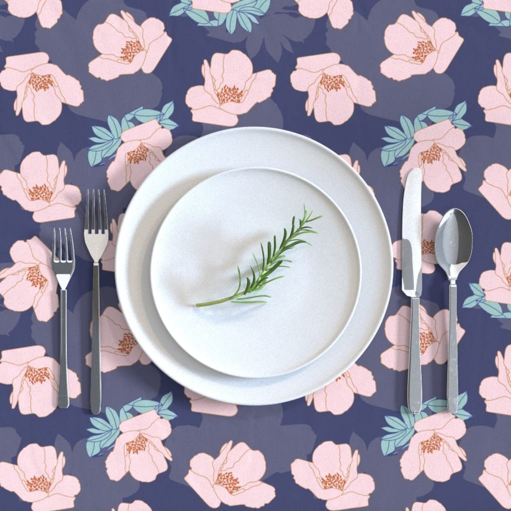Custom Pink Poppies Blush Floral Print Cotton Sateen Tablecloth 70x120 Inches - Feminine Purple Flower Decor for Dining Room, Wedding, Party & Special Occasions