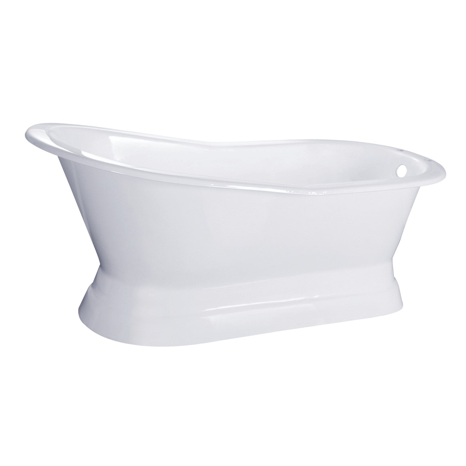 Aqua Eden 67 Inch White Cast Iron Oval Single Slipper Pedestal Bathtub with 7 Inch Faucet Drillings - Vintage Freestanding Soaking Tub for Luxury Bathroom & Spa Relaxation