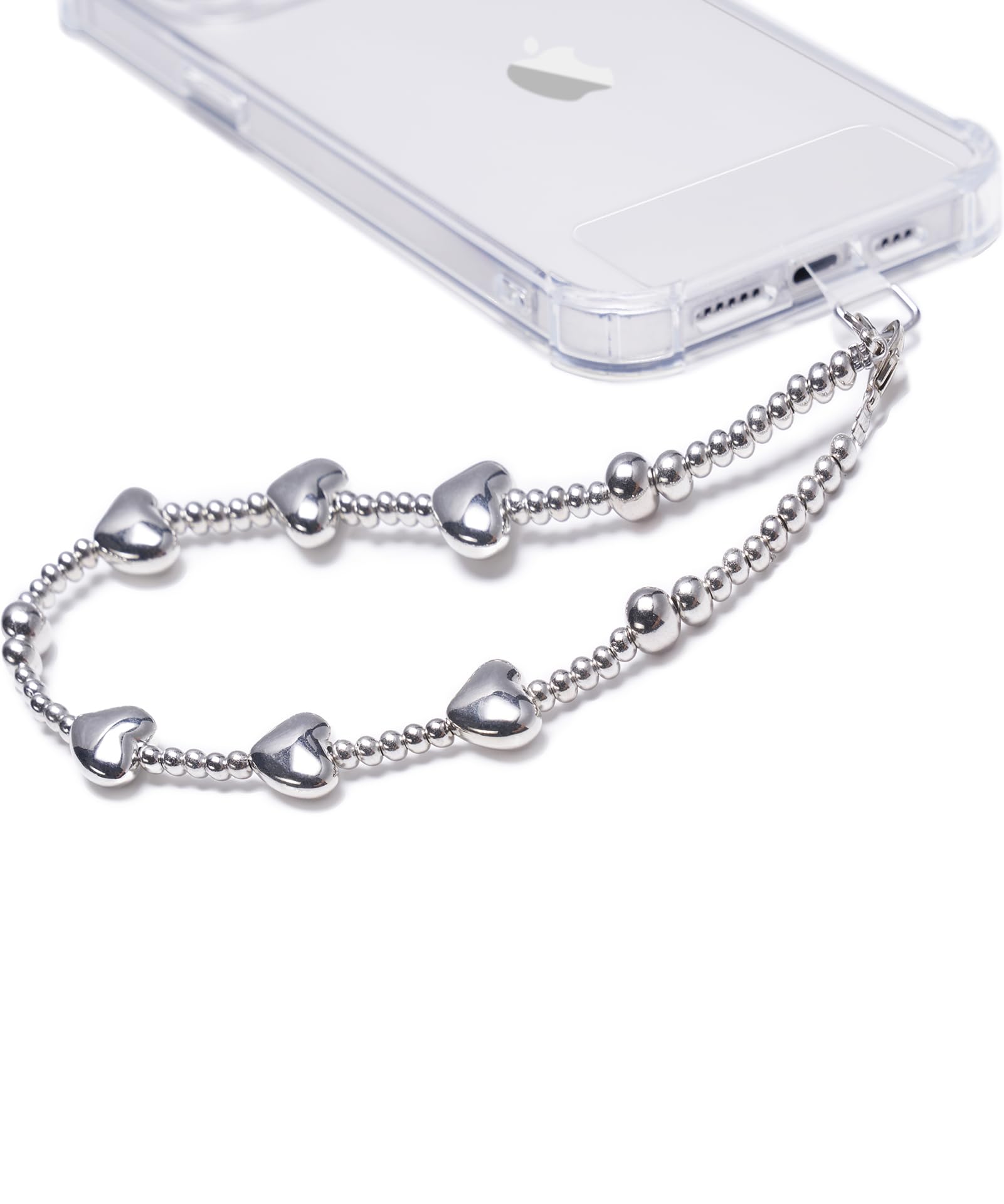 GVIEWIN Beaded Phone Lanyard with Detachable Wrist Strap - Anti-Drop Hands-Free Phone Charm for iPhone & Smartphones (Silver Love Design) - Perfect for Work, Travel, and Everyday Use