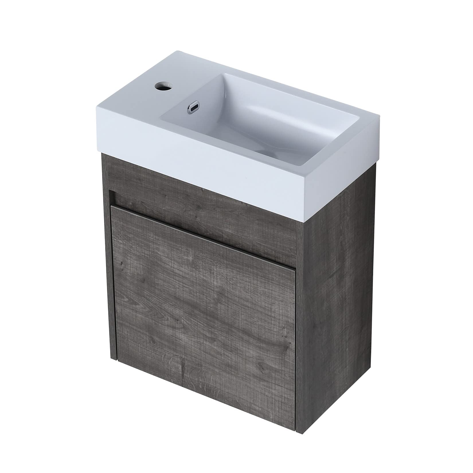 Modern 18-Inch Wall Mounted Bathroom Vanity Set with Sink Combo - Space-Saving Wood Hanging Cabinet with Resin Basin & Storage - Perfect for Small Bathrooms, Powder Rooms & Apartments (Grey)