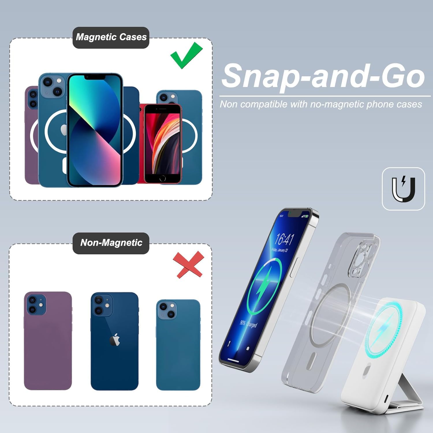 AOGUERBE 10000mAh Magnetic Wireless Power Bank with LED Display - 22.5W PD Fast Charging Portable Charger for iPhone 16/15/14/13/12 Pro/Pro Max/Plus/Mini | Foldable Design with USB-C Cable | Perfect for Travel, Work & Outdoor Adventures