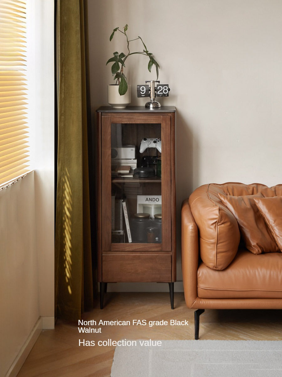 Solid Black Walnut Wood Rocking Side Cabinet - Handcrafted Rustic Nightstand for Bedroom, Living Room & Office Furniture