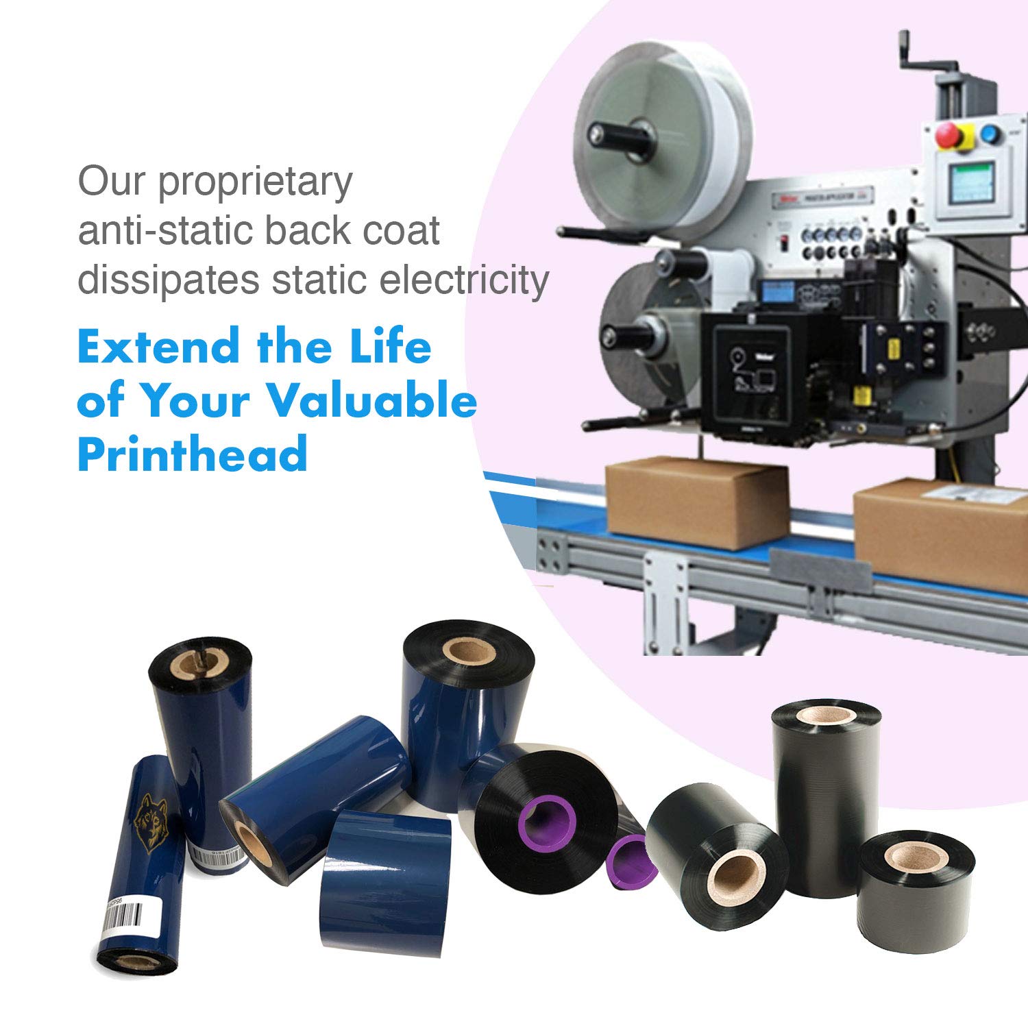 12 Rolls Black Premium Wax Thermal Ribbon for Zebra Printers - Office & Labeling Use