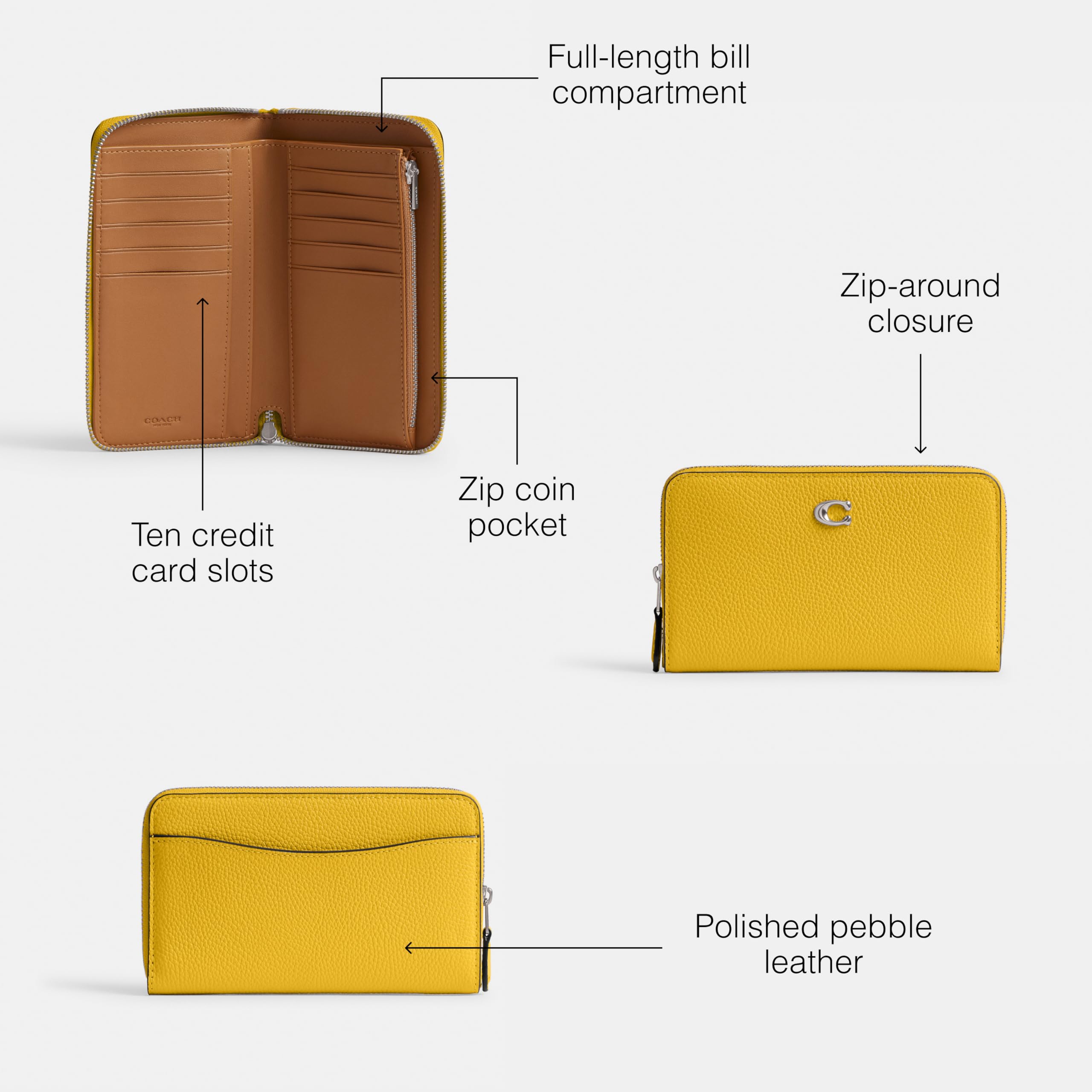 Coach Women's Medium Zip Around Wallet - Genuine Leather Crossbody Purse with Multiple Card Slots & ID Window | Perfect for Everyday Use, Travel, and Gift Giving
