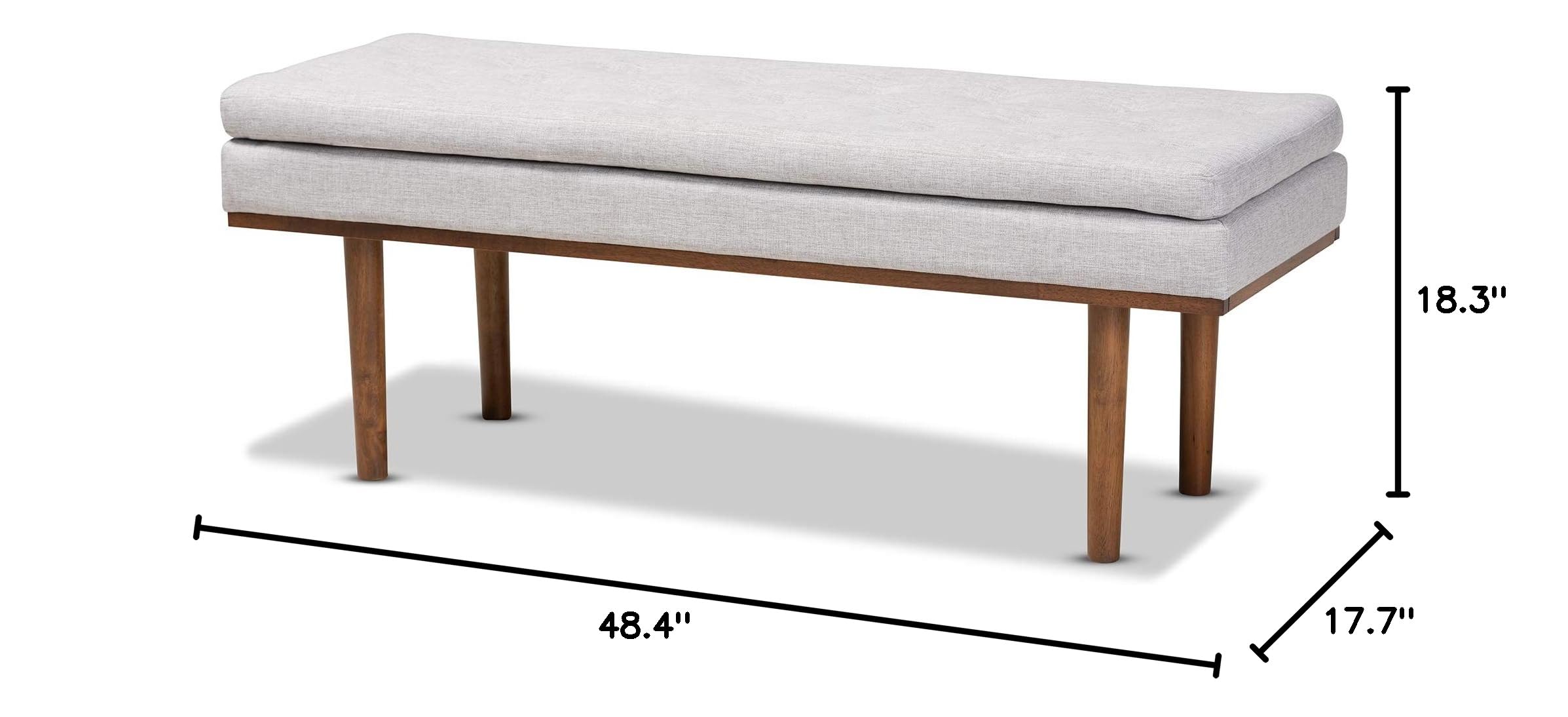 Baxton Studio Modern Upholstered Bench with Walnut Legs, Greyish Beige Fabric - Perfect for Entryway, Bedroom or Living Room Seating