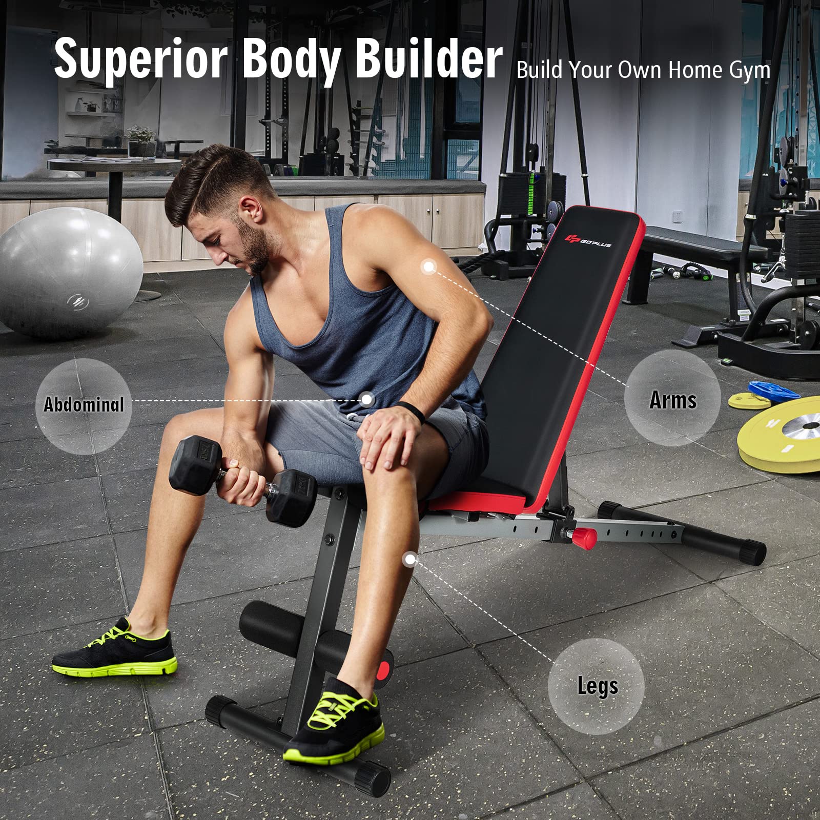 Goplus Adjustable Utility Workout Bench - 9-Level Adjustable Backrest for Home Gym, Full-Body Exercise, Weightlifting & Strength Training - Perfect for Home Workouts, CrossFit, and Personal Fitness Training
