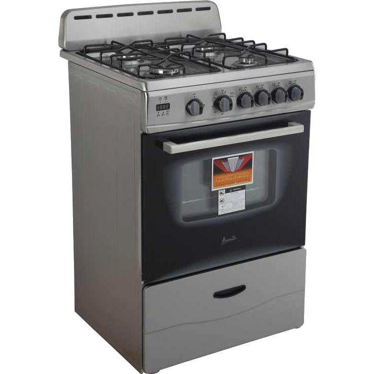 Avanti GR2416CSS 24 Inch Freestanding Gas Range - Stainless Steel, 4 Burners, Oven & Broiler - Perfect for Home Kitchens & Small Spaces