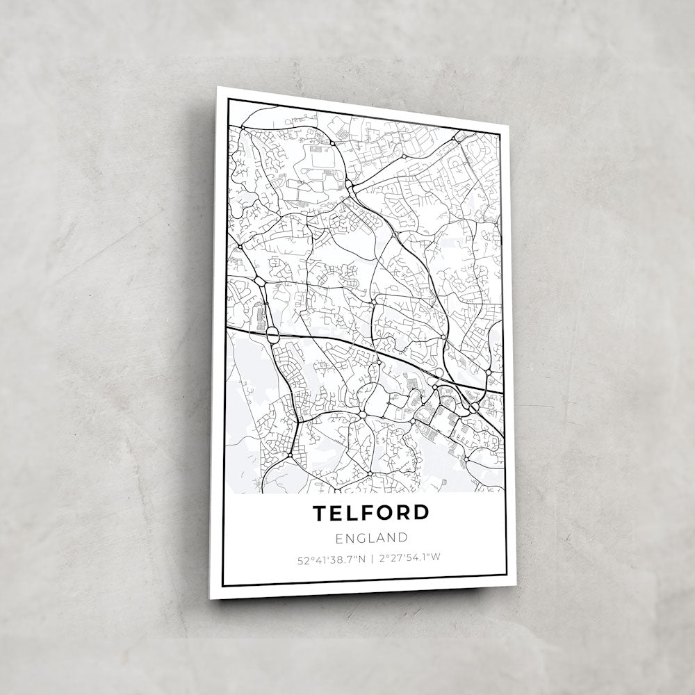 Telford Map Glass Wall Art - Elegant Home Decor for Living Room, Office & Gifts - Perfect for Modern Interior Design & Map Lovers