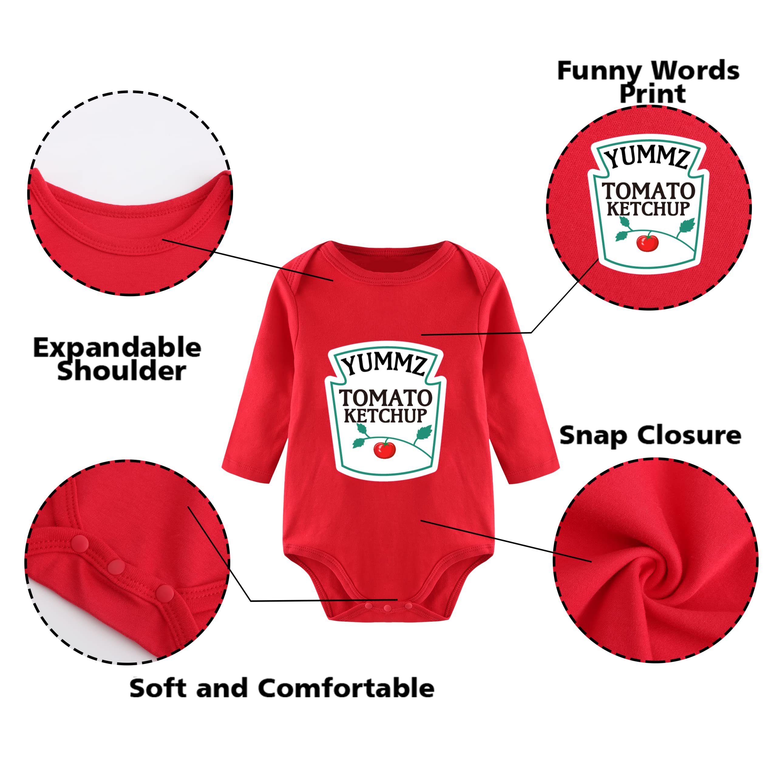 YSCULBUTOL Funny Ketchup Mustard Baby Twins Bodysuit Outfit - Short Sleeve Romper Set for Baby Girls | Perfect for Twin Photoshoots, Matching Sibling Outfits & Cute Family Moments