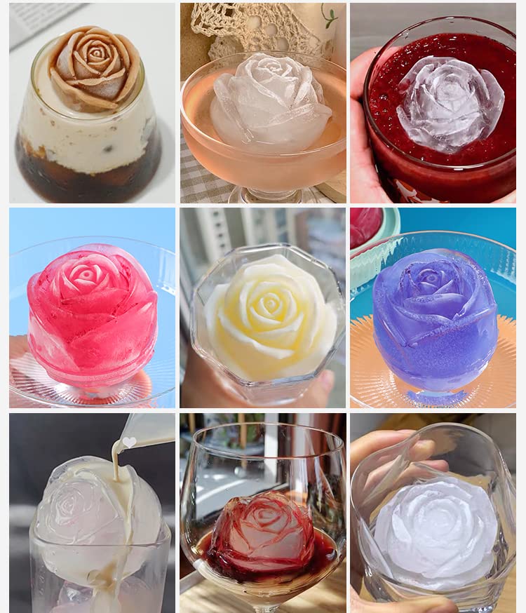Premium Silicone Rose Ice Mold Tray - Elegant Flower Ice Cubes for Cocktails, Mimosas, Whiskey & Beverages - Perfect for Romantic Dates, Parties & Home Bars - BPA-Free Freezer Safe