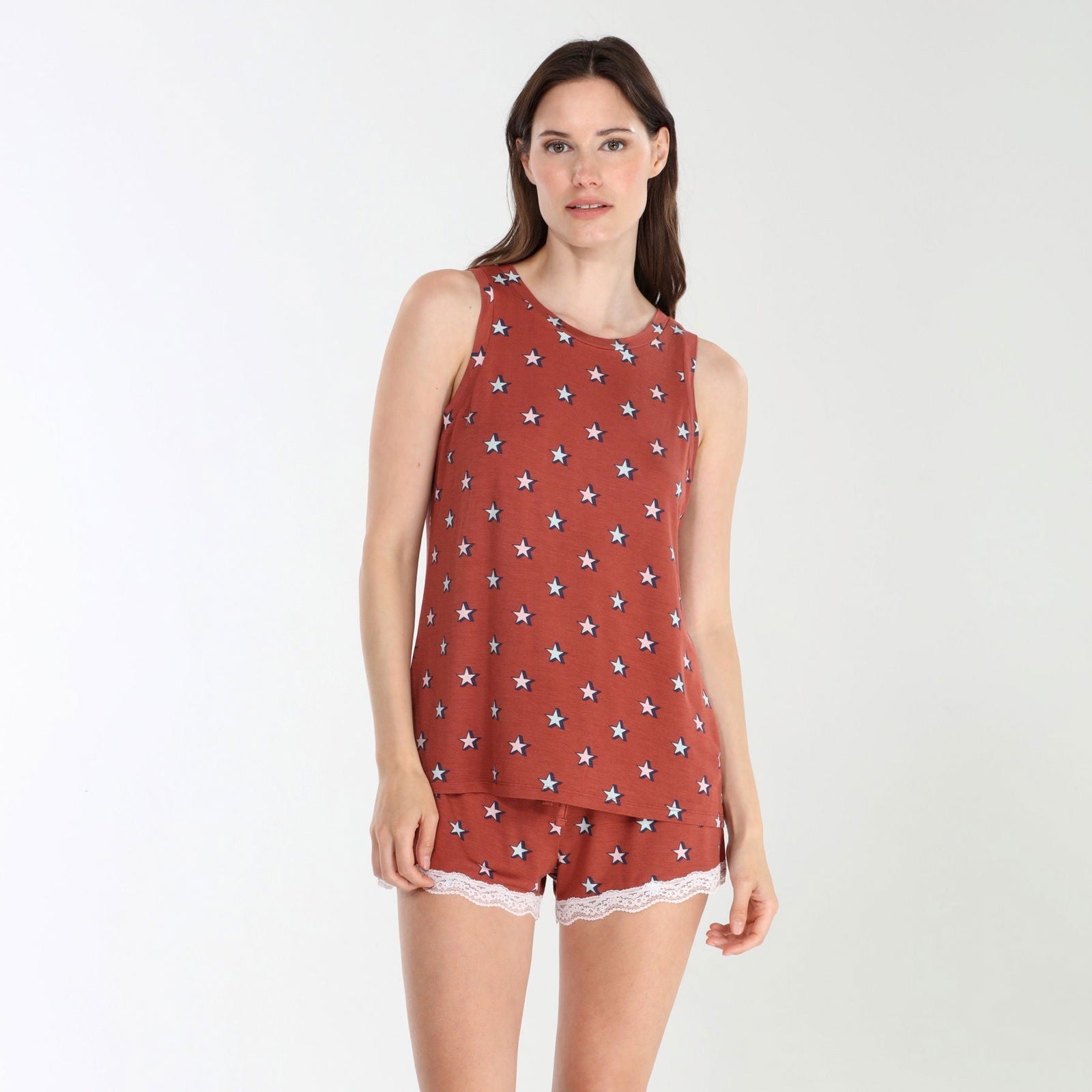 All American Tank Top and Shorts Set - Copper Stars Print | Patriotic Outfit for 4th of July, BBQ, and Summer Festivals