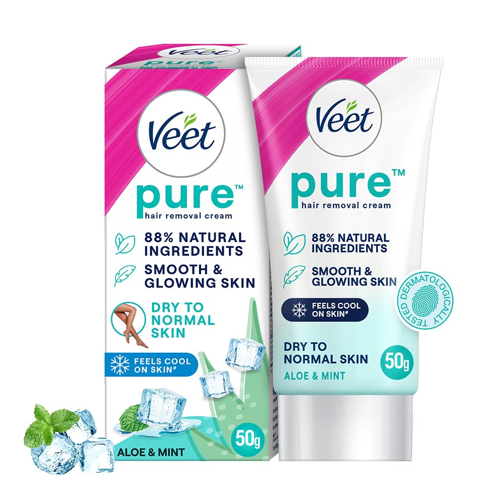 Veet Pure Hair Removal Cream for Women - 50g | Gentle Formula for Dry to Normal Skin | Safe for Legs, Underarms, Bikini Line & Arms | At-Home Hair Removal Solution for Smooth Skin