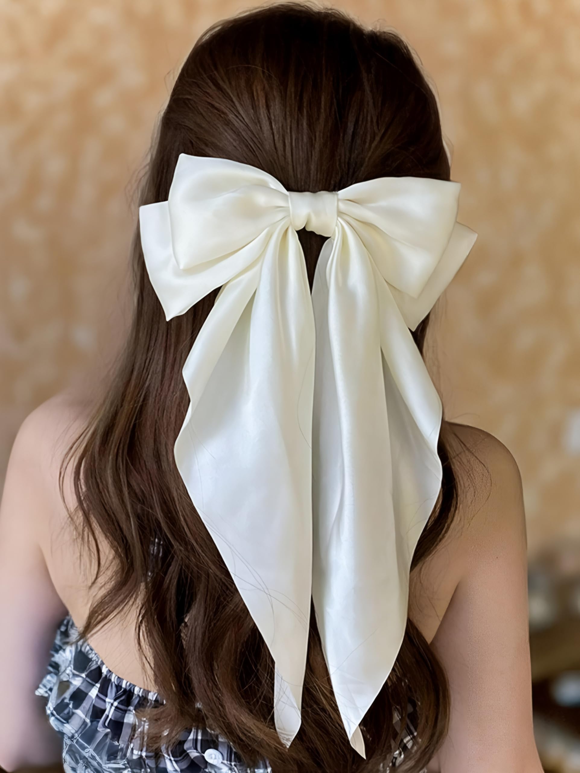 Luxury Satin Hair Bow Clips for Women & Girls - Elegant Off White Hair Accessories, Bow Clips for Women, Cute Hair Bows for Girls - Perfect for Weddings, Parties & Everyday Style