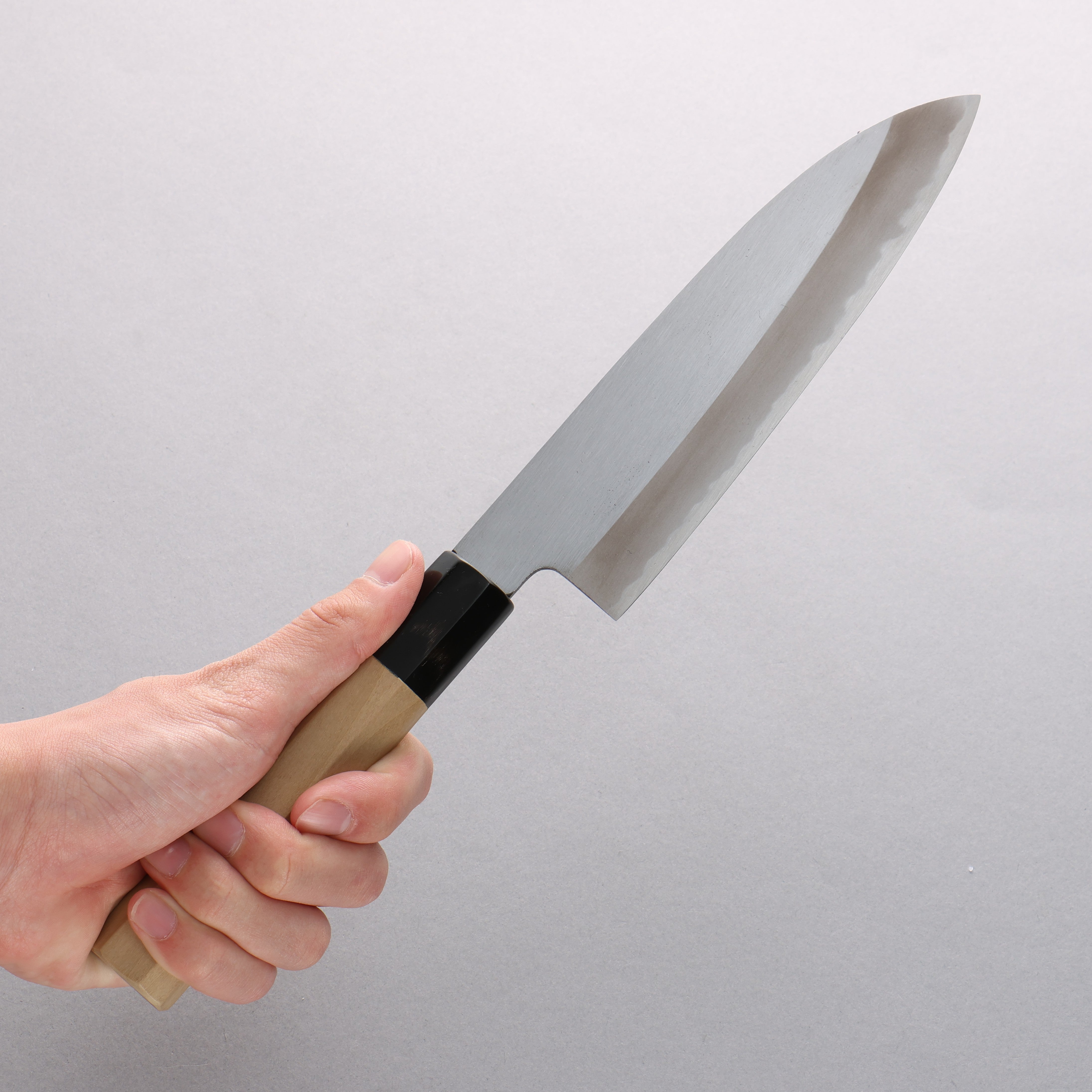 Premium Minamoto Akitada No.2 Blue Steel Kasumi Santoku Knife 180mm - Japanese Magnolia Wood Handle - Professional Chef's Knife for Slicing, Dicing & Mincing Vegetables, Meat & Fish