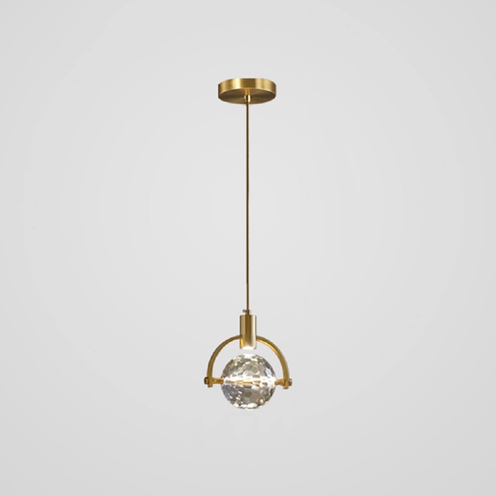 Modern Brass Finish Mini Crystal Pendant Light - 1-Light Ceiling Fixture for Living Room, Bar & Coffee Shop (Dark Gold) | Elegant Dining Room & Kitchen Island Lighting