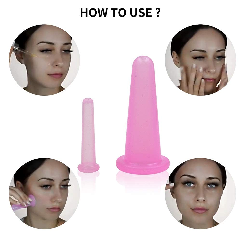 Dr. Pen 4-Piece Silicone Facial Cupping Set - Anti-Aging Massage Cups for Face, Neck, Back & Body Care - Includes 2 Small & 2 Large Pink Vacuum Therapy Tools - Perfect for Skincare Routine, Relaxation & Wrinkle Reduction