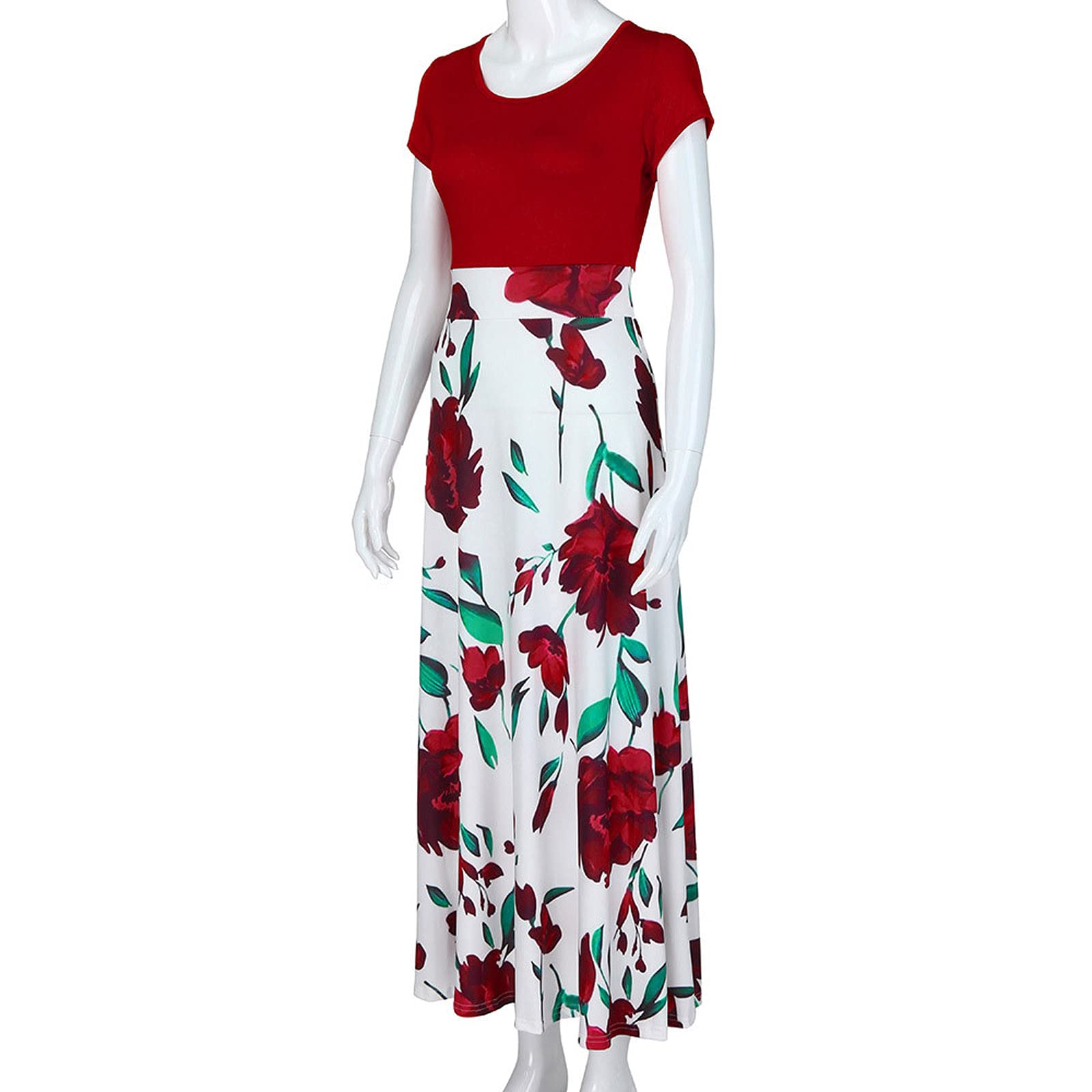 2024 Women's Summer Dresses - Floral Printed Short Sleeve Formal Graduation Dress Plus Size | Perfect for Beach Vacations, Garden Parties & Special Occasions