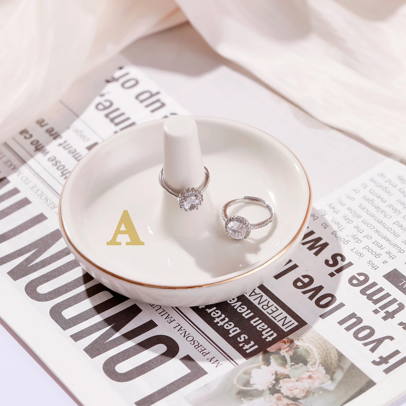 Initial A Wedding Ring Holder Dish - Elegant Gift for Brides & Bridesmaids | Perfect for Engagement & Room Decor
