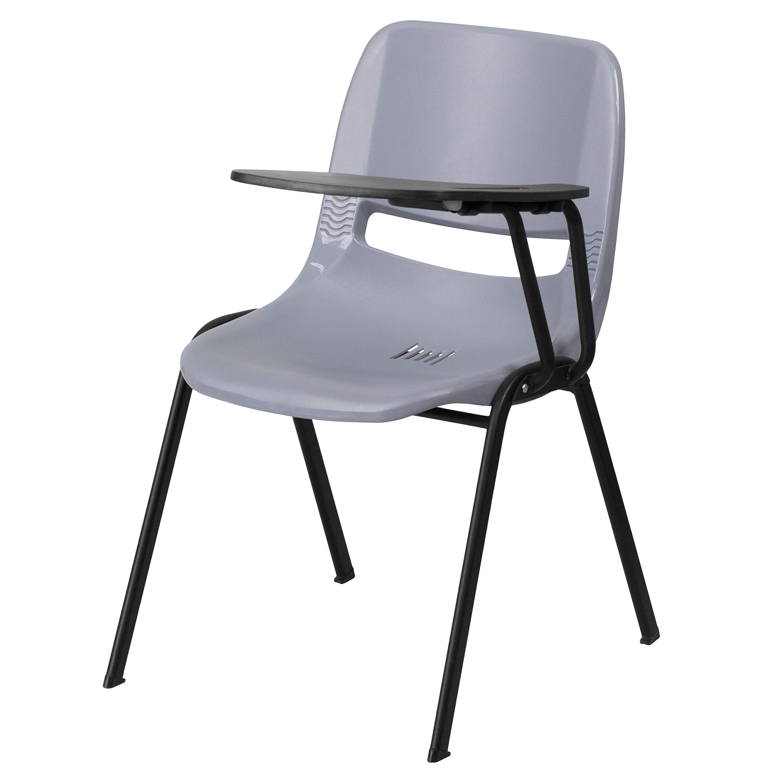 Ergonomic Gray Shell Chair with Left-Handed Flip-Up Tablet Arm - Perfect for Office, Study & Conference Room Use