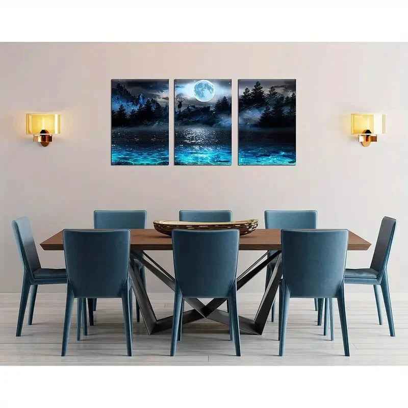 3-Piece Snow Capped Mountains & Blue Waters Metal Wall Art - Ready to Hang Landscape Prints for Living Room, Office & Bedroom Decor