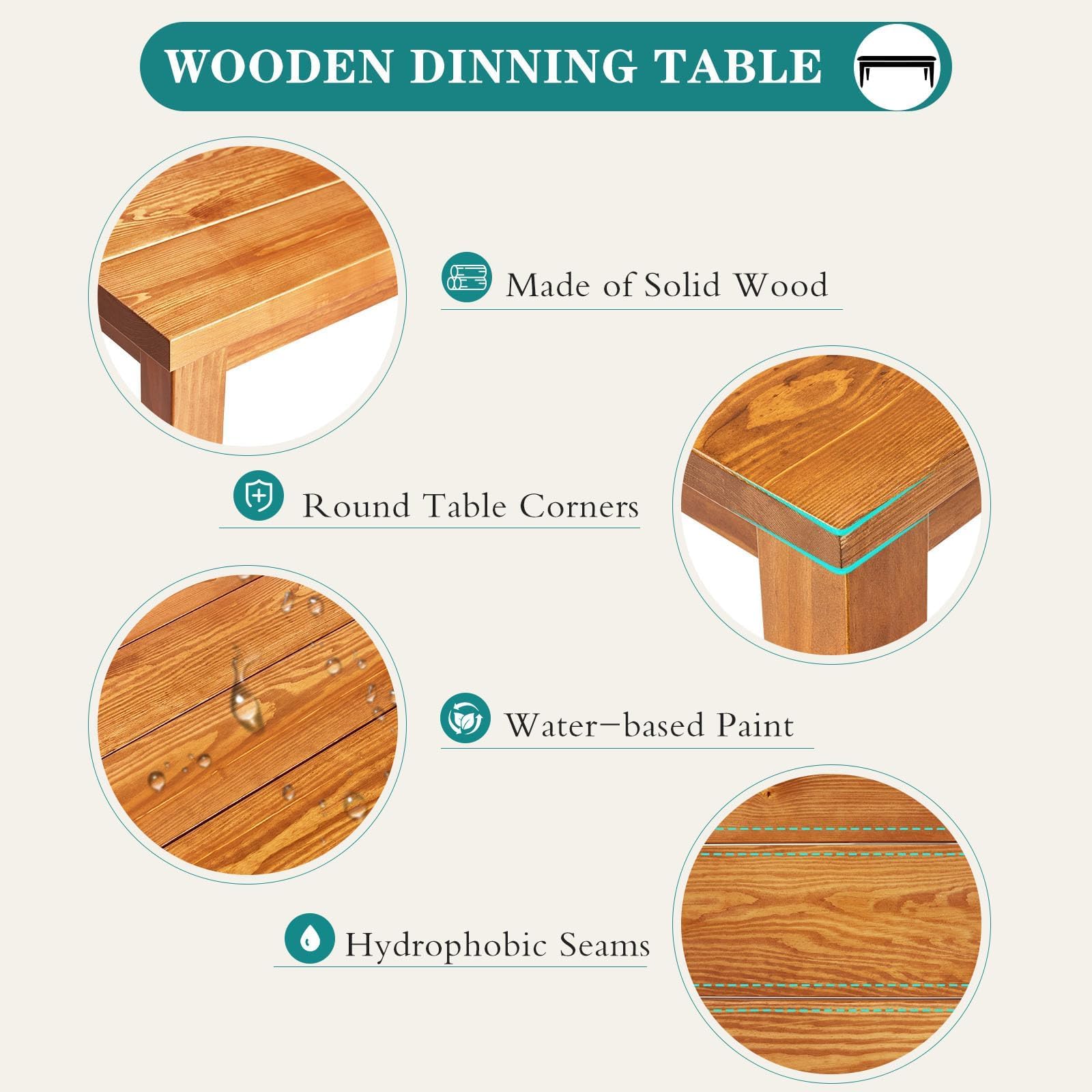 YOLENY 6-Piece Teak Solid Wood Patio Dining Set - Indoor & Outdoor Wooden Furniture for Backyard, Lawn, Garden - Perfect for Outdoor Entertaining & Relaxation