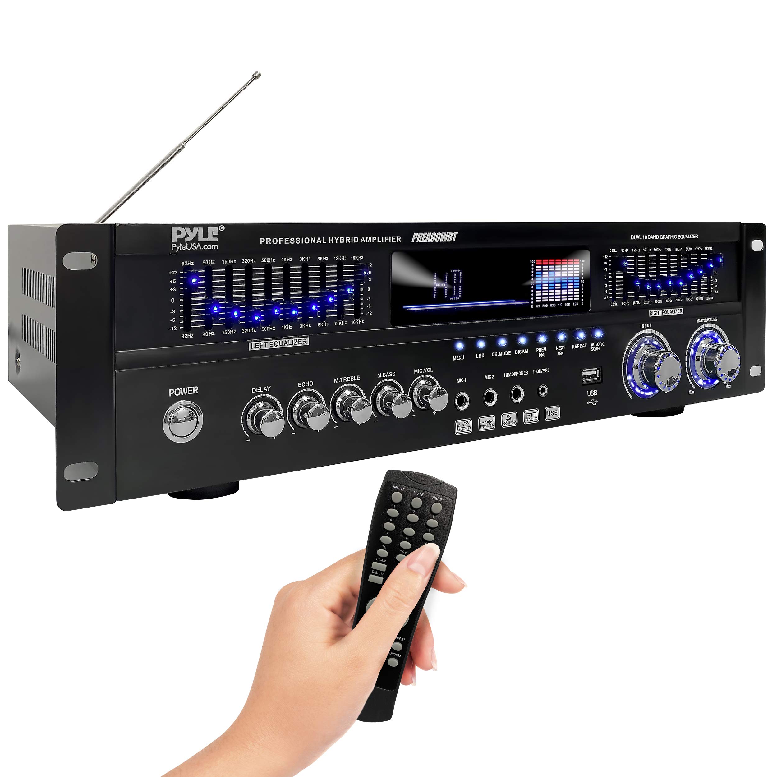 Pyle 6-Channel Bluetooth Hybrid Home Amplifier - 1600W Power Stereo Receiver w/Radio, USB, AUX, RCA, Mic, Optical & Coaxial Inputs - Perfect for Home Theater, DJ Setup & Live Sound Systems