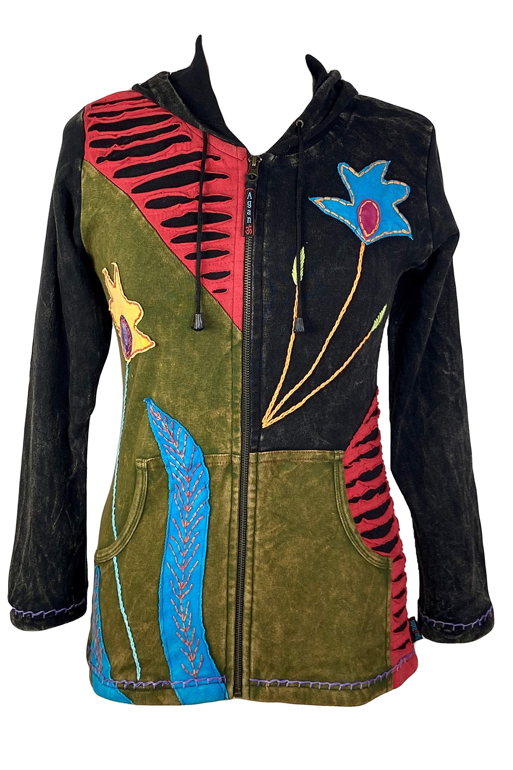 Agan Traders Women's 2025 Spring Boho Rib Cotton Hoodie Jacket - Stylish Bohemian Pullover for Casual Wear, Fall Fashion & Outdoor Activities