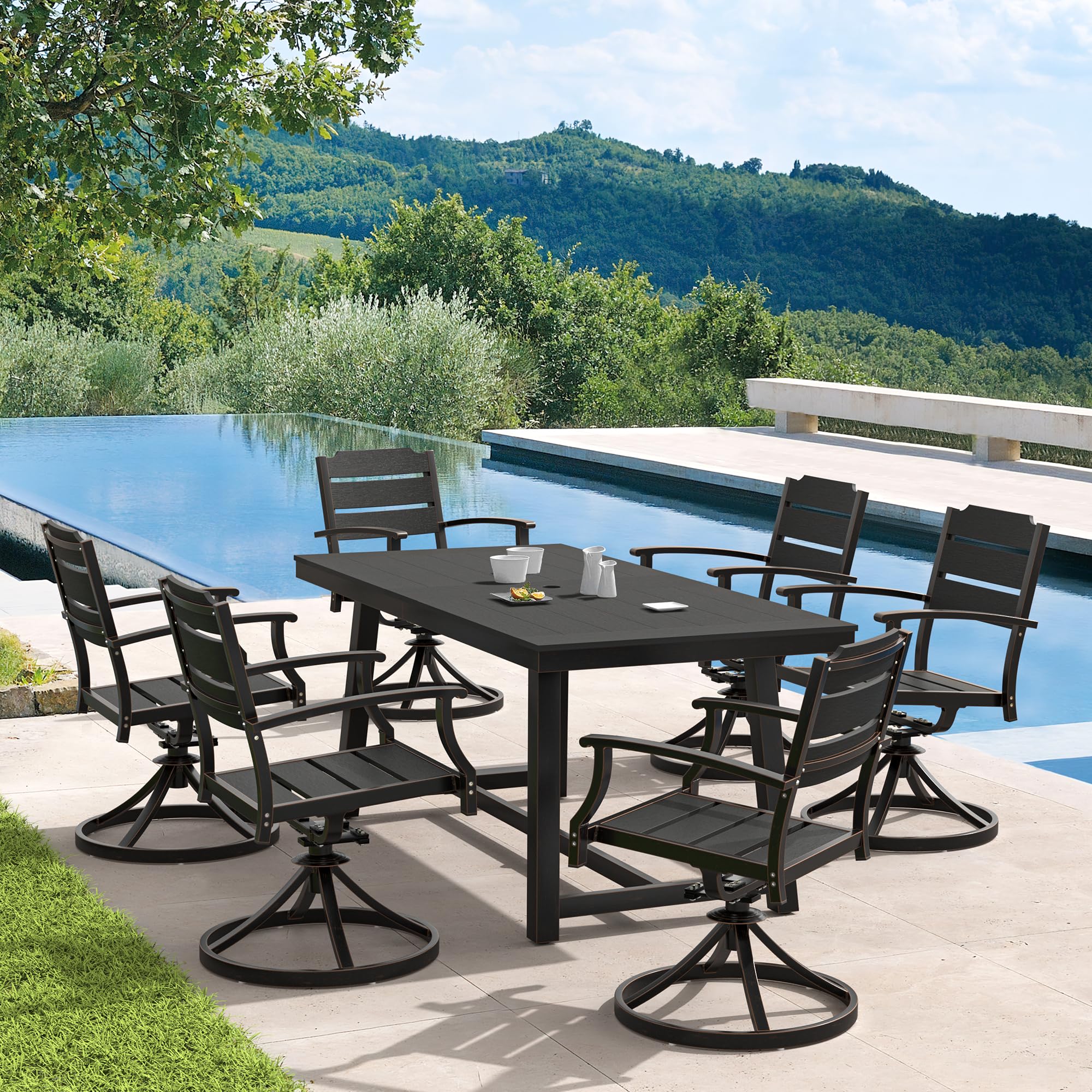 2-Pack Outdoor Swivel Rocking Dining Chairs - HDPE Seat & Aluminum Frame Patio Chairs with Armrests - Perfect for Backyard, Deck, Porch, Balcony & Garden Relaxation