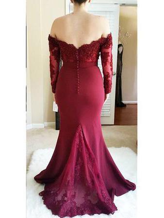 Elegant Burgundy Long Sleeve Lace Mermaid Bridesmaid Dress - WG290 | Perfect for Weddings, Formal Events & Evening Parties
