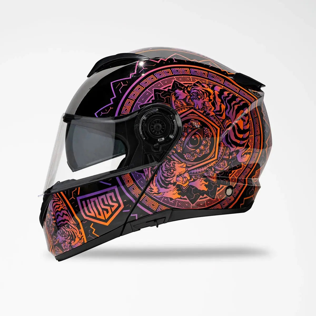 Voss 580 Conquest Gloss Neon Mandala Full Face Motorcycle Helmet - DOT Approved for Men & Women - High Visibility Design for Safe Riding - Perfect for Street Bikes, Cruisers & Commuting
