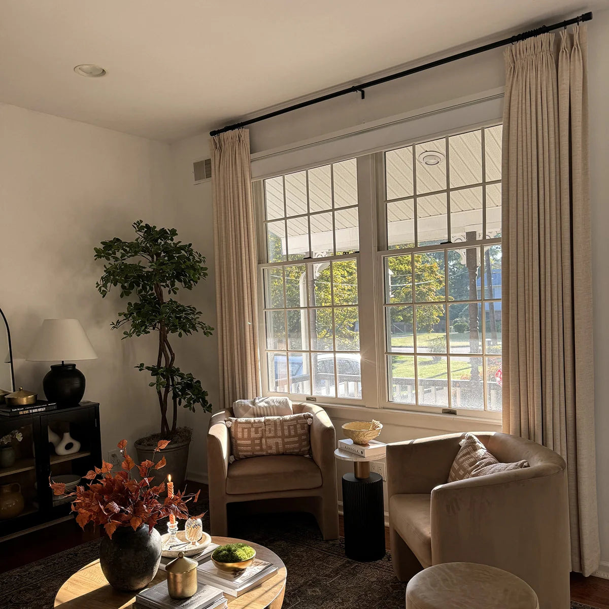 Pinch Pleated Blackout Curtains - 100% Linen Custom Drapes in Grey & Beige | Modern Thermal Insulated Window Treatments for Living Room & Bedroom
