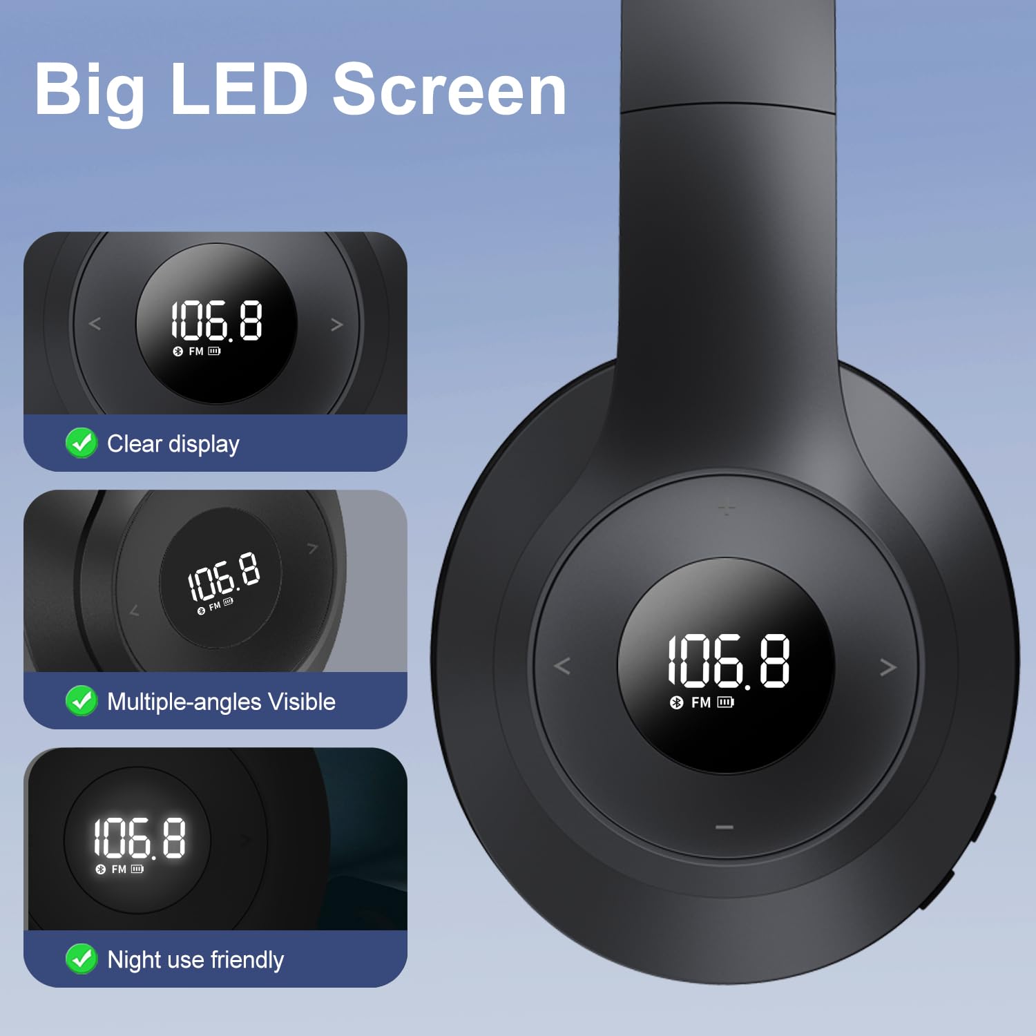 Wireless FM Radio Headphones with Bluetooth 5.0, Built-in Mic & 20H Playtime - Over-Ear Stereo Headset with Soft Ear Cushions for Running, Cycling, Gardening, Workout & Outdoor Activities