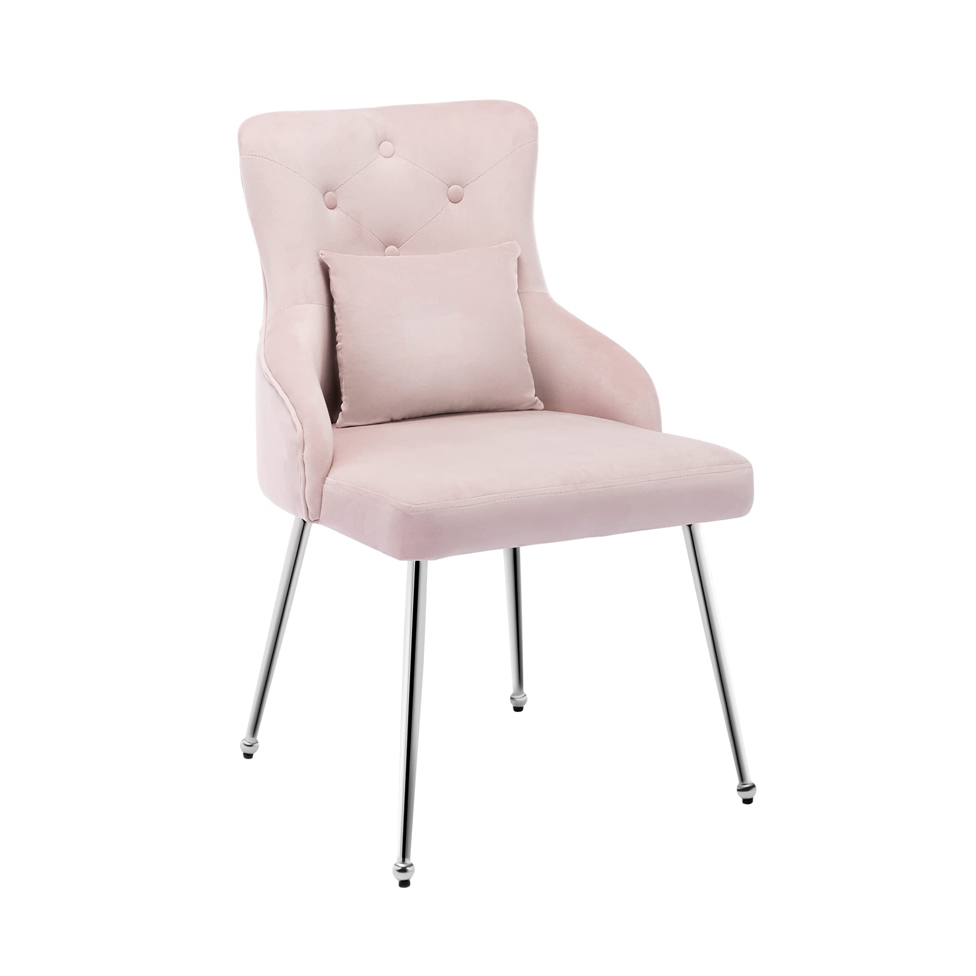 UDAX Velvet Dining Chair - Upholstered Vanity Chair with Tufted Back & Sturdy Metal Legs in Mistyrose Pink - Perfect for Dining Room, Bedroom, Makeup Table & Home Decor