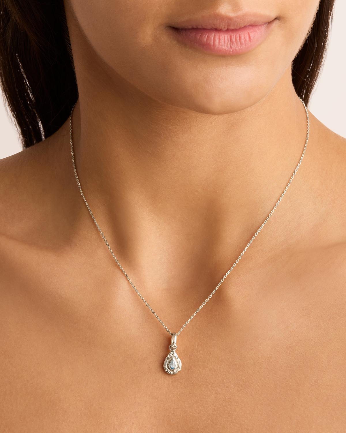 March Birthstone Pendant Necklace - Sterling Silver 'With Love' Link Charm for Women | Perfect Gift for Birthday, Anniversary & Mother's Day