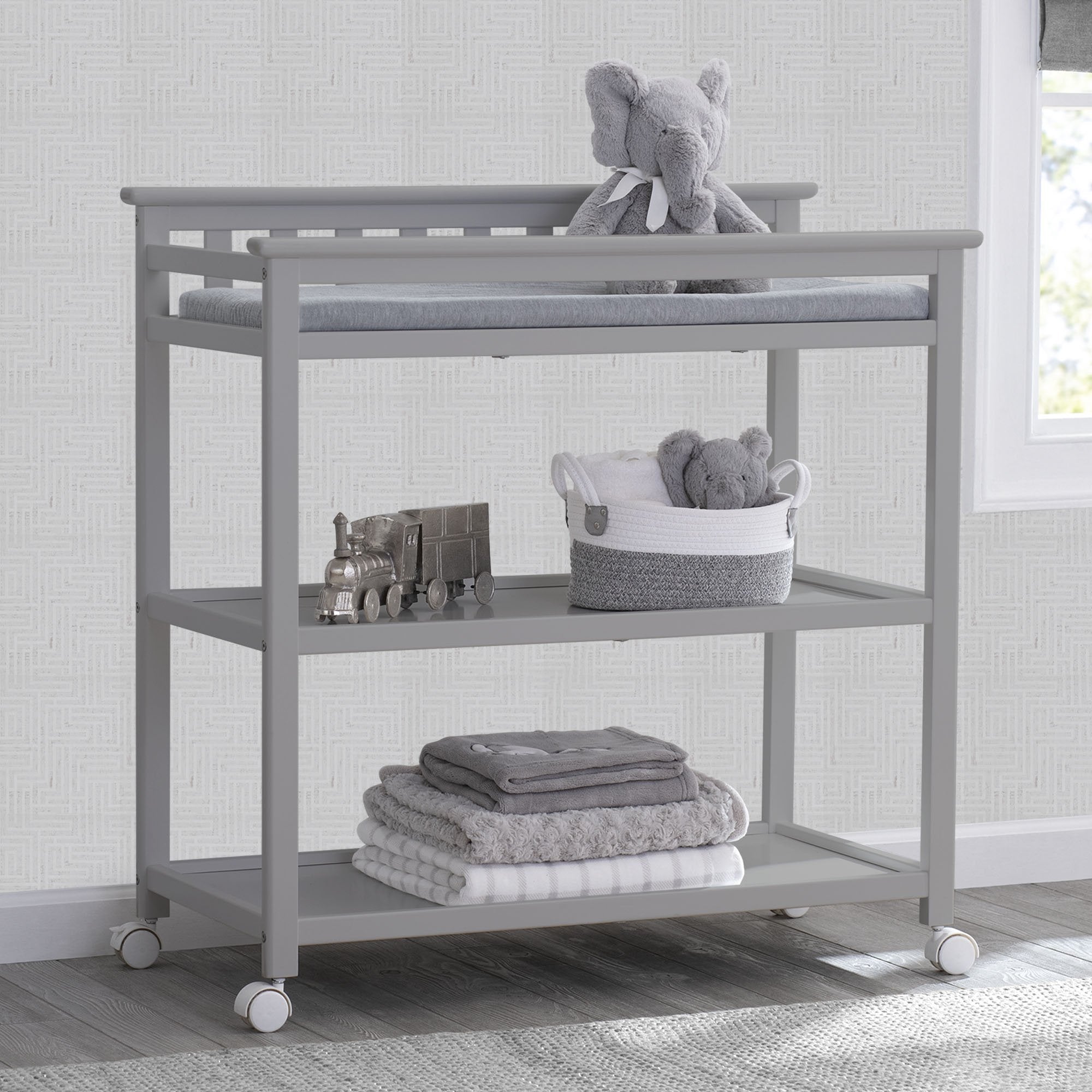 Liberty Changing Table - Baby Dresser with Safety Straps & Storage, White Nursery Furniture for Diaper Changing & Baby Care Essentials Organization