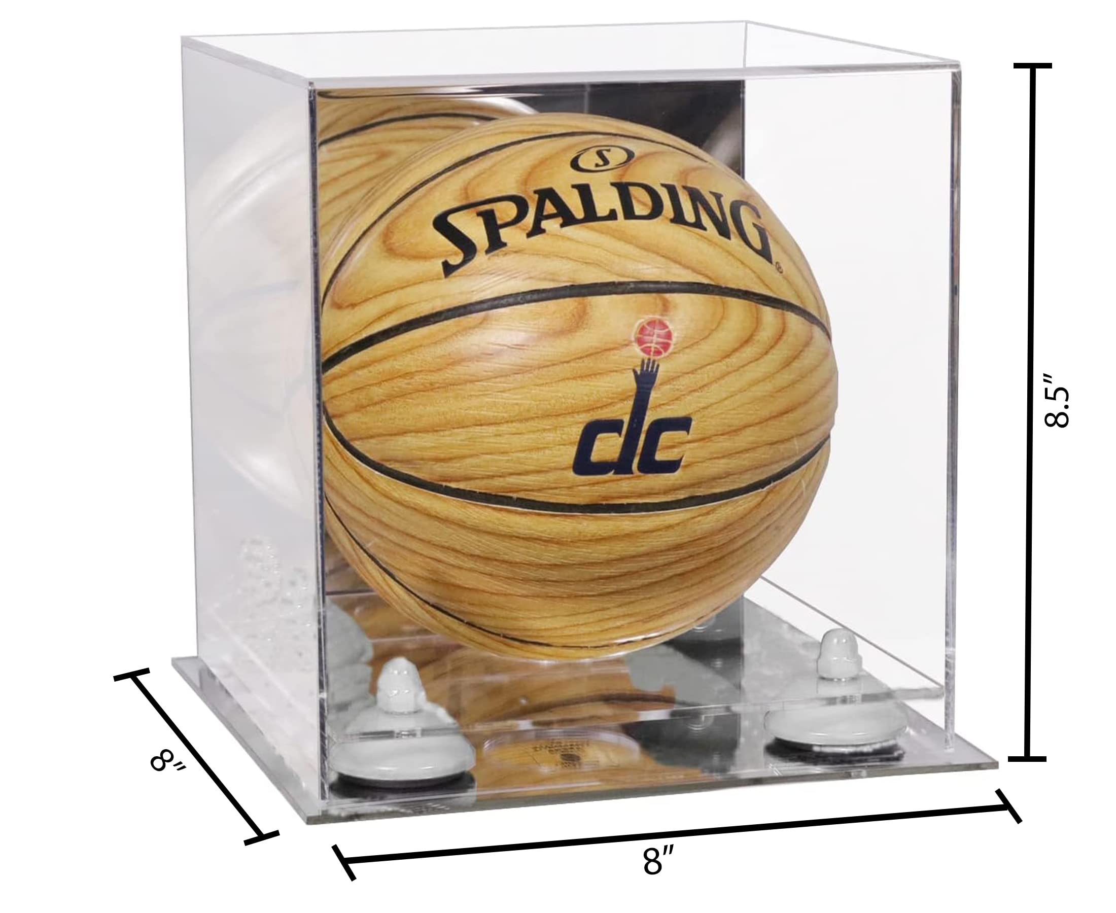 Acrylic Mini Basketball Display Case - Clear & Mirror Miniature Case with White Risers & Mirror Base (B03/A015) - Perfect for Collectibles, Sports Memorabilia, and Home Decor
