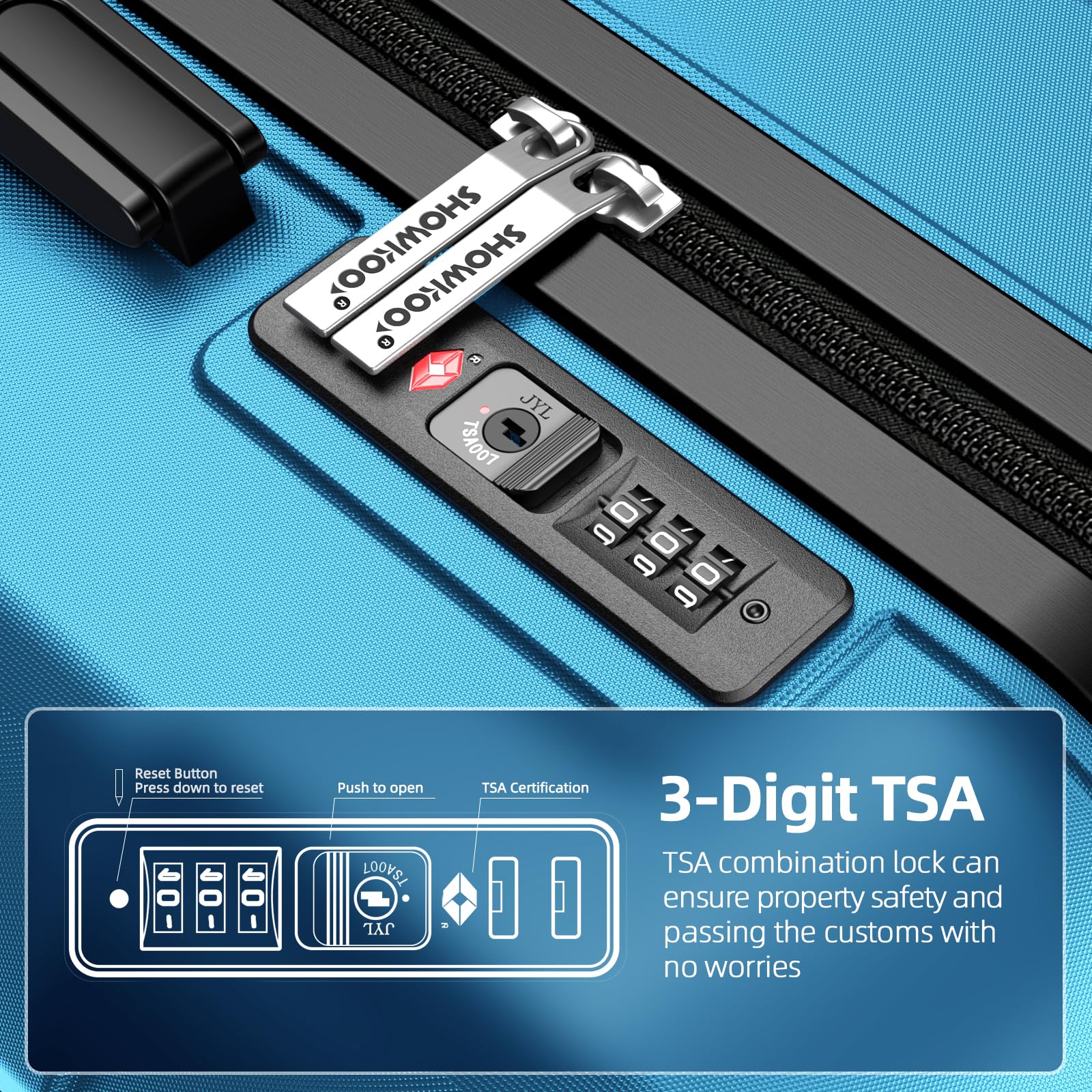 SHOWKOO 4-Piece Expandable Luggage Set - Durable PC+ABS Suitcases with Double Spinner Wheels & TSA Lock, Sky Blue - Perfect for Travel, Vacations & Business Trips